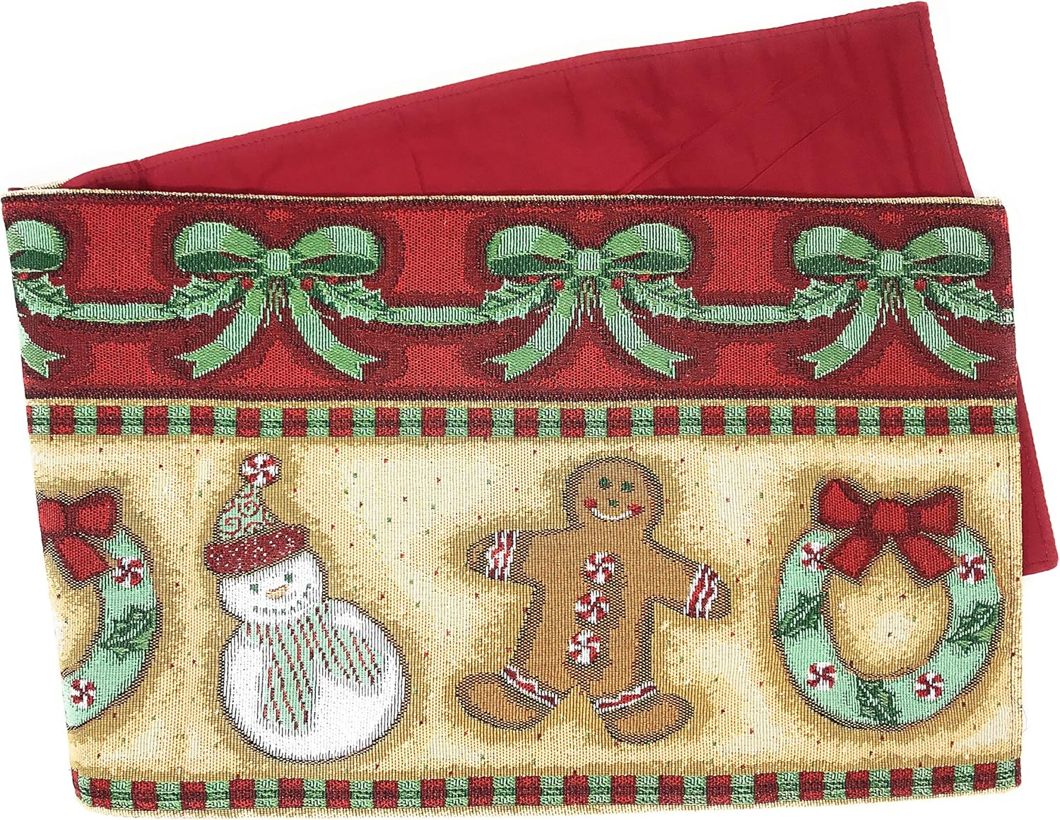 DaDa Bedding Holiday Table Linen Tapestry Bundle - Set of 8 Pieces Christmas Gingerbread Sweets - 4 Placemats, 2 Table Runners, 2 Throw Pillow Covers (12917)