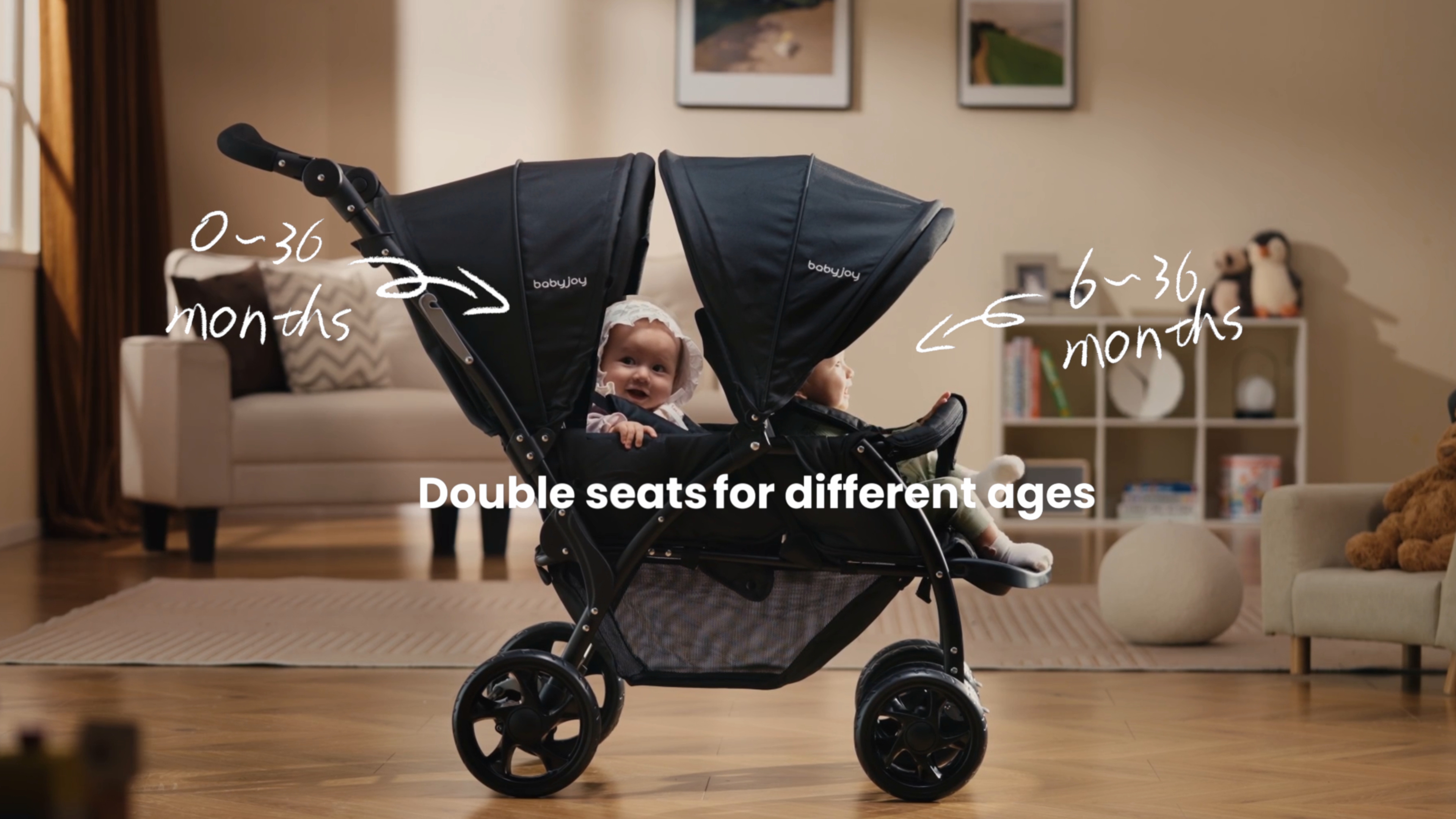 Amazon.com : BABY JOY Double Stroller, Foldable Lightweight Twin Stroller  with Tandem Seating, Adjustable Backrest/Canopy/Footrest, 5-Point Harness,  Storage Basket, Newborn and Toddler (Black) : Baby