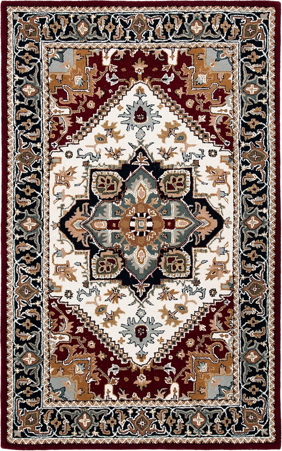 Ivory and Red Hand-Tufted Wool 5' x 8' Area Rug