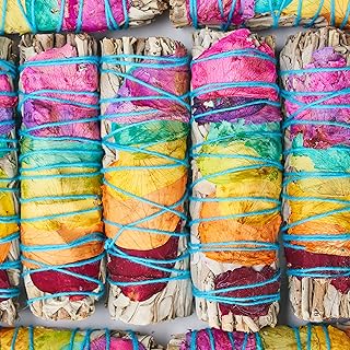 Chakra Sage Smudge Sticks 4 Inch | Natural Flower White Sage Smudging Wands | Bulk Quantities for Home Cleansing, Meditati...