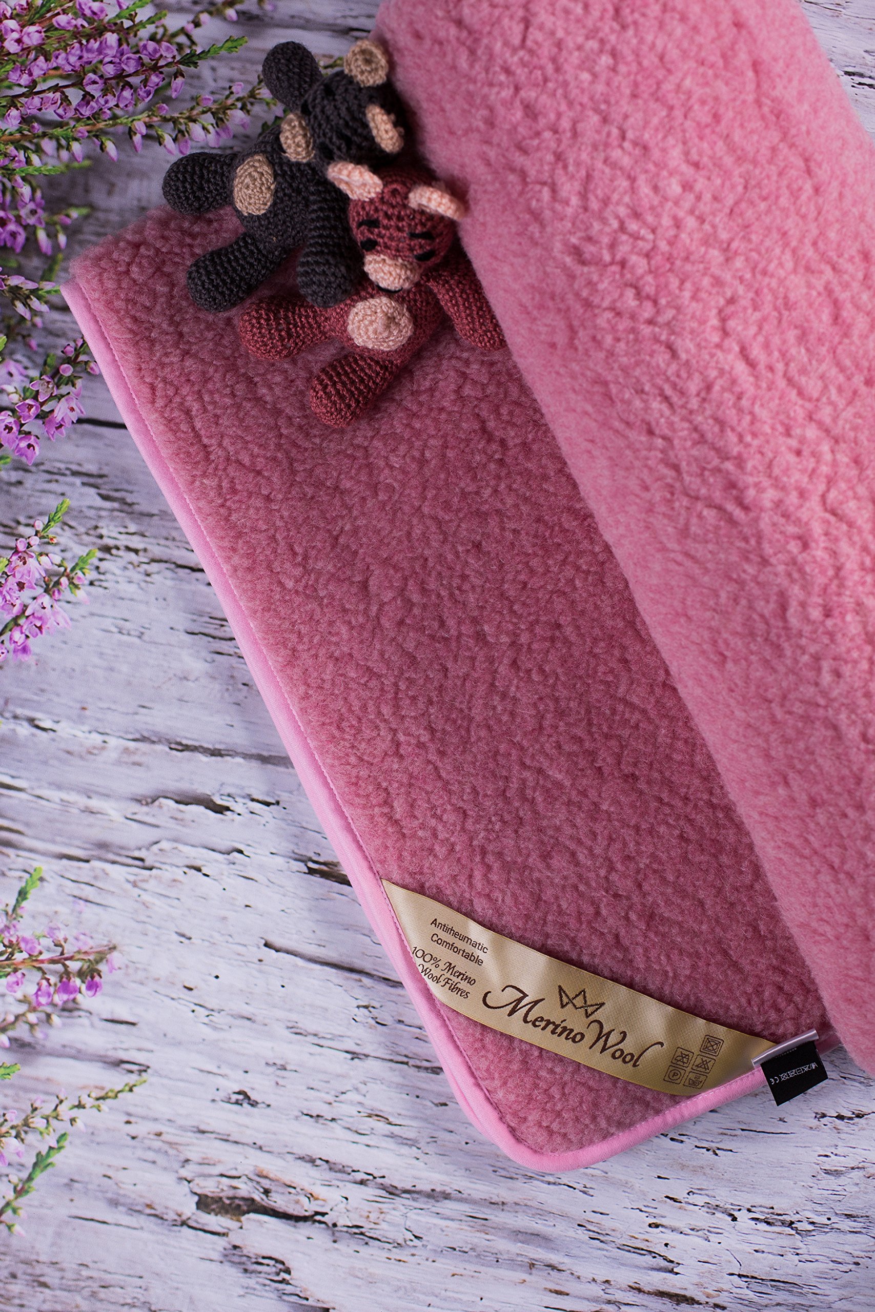 Merino Babydecke, einfarbig, aus reiner Wolle, 140 x 100 cm, Rosa, leicht, natürlich, warm