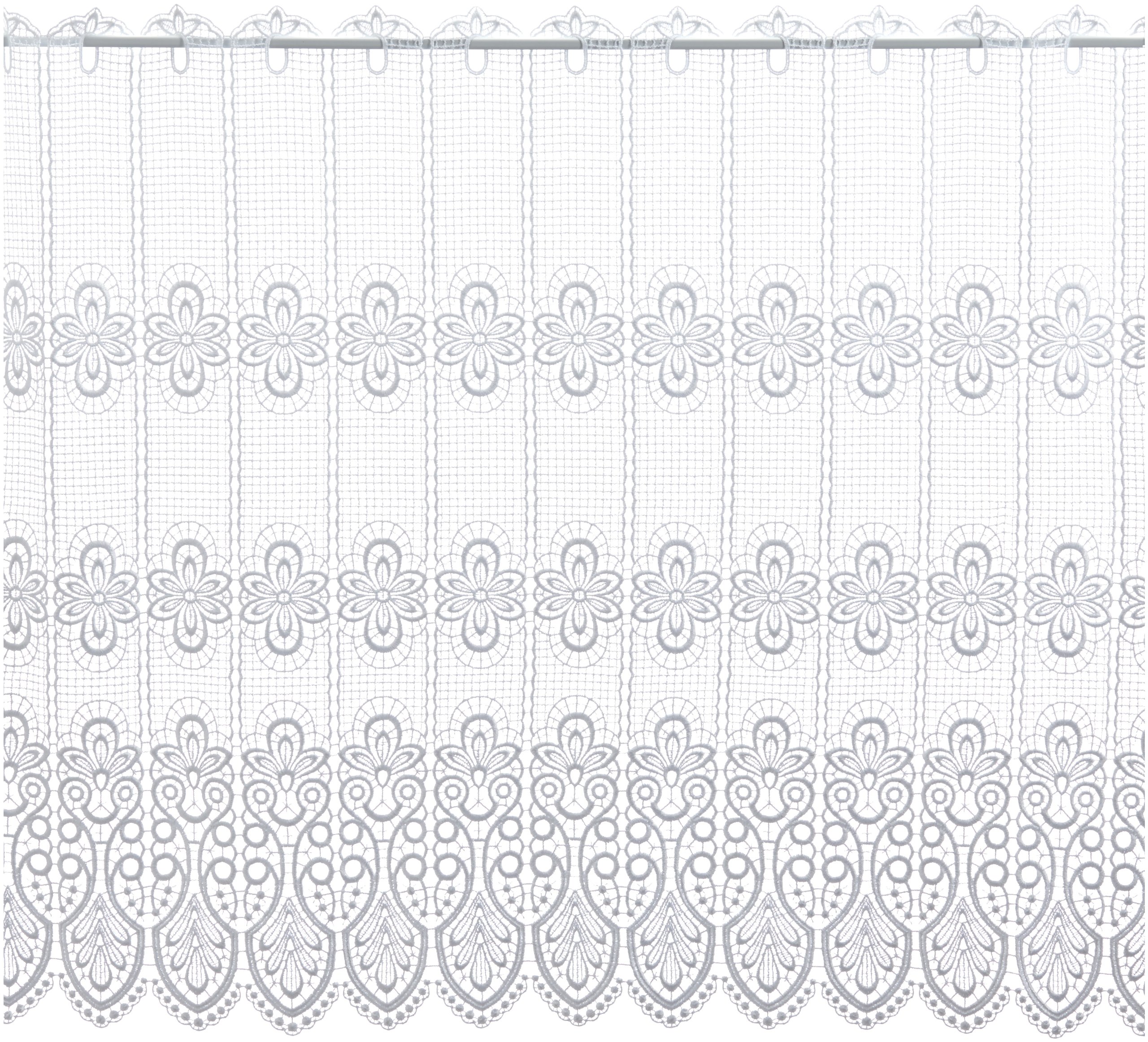 Plauener Spitze by Modespitze, Store Bistro Gardine Scheibengardine mit Stangendurchzug, hochwertige Stickerei, Höhe 83 cm, Breite 112 cm, Weiß