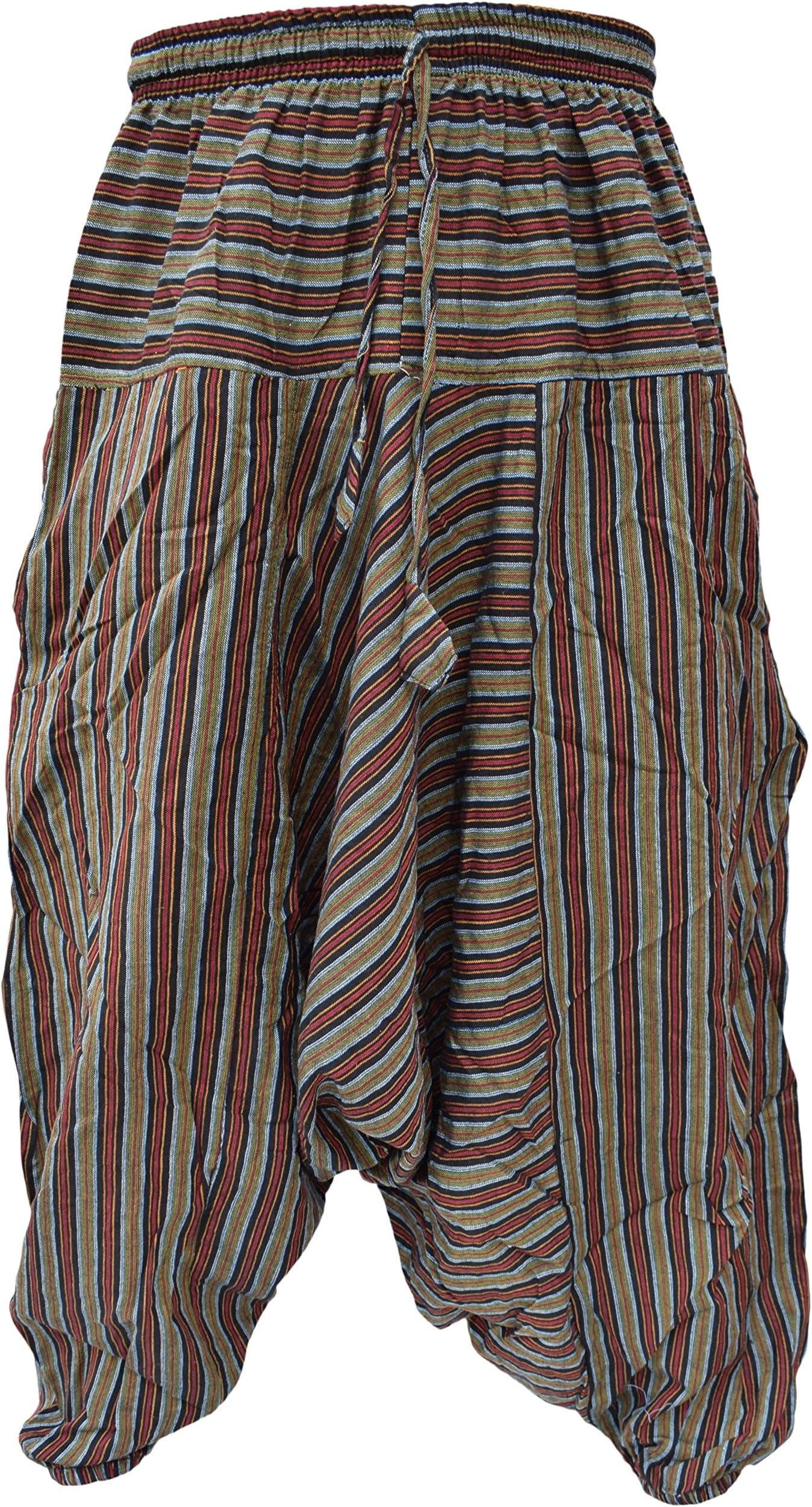 GheriMens Cotton Striped Light Summer Elastic Harem Pants Trousers