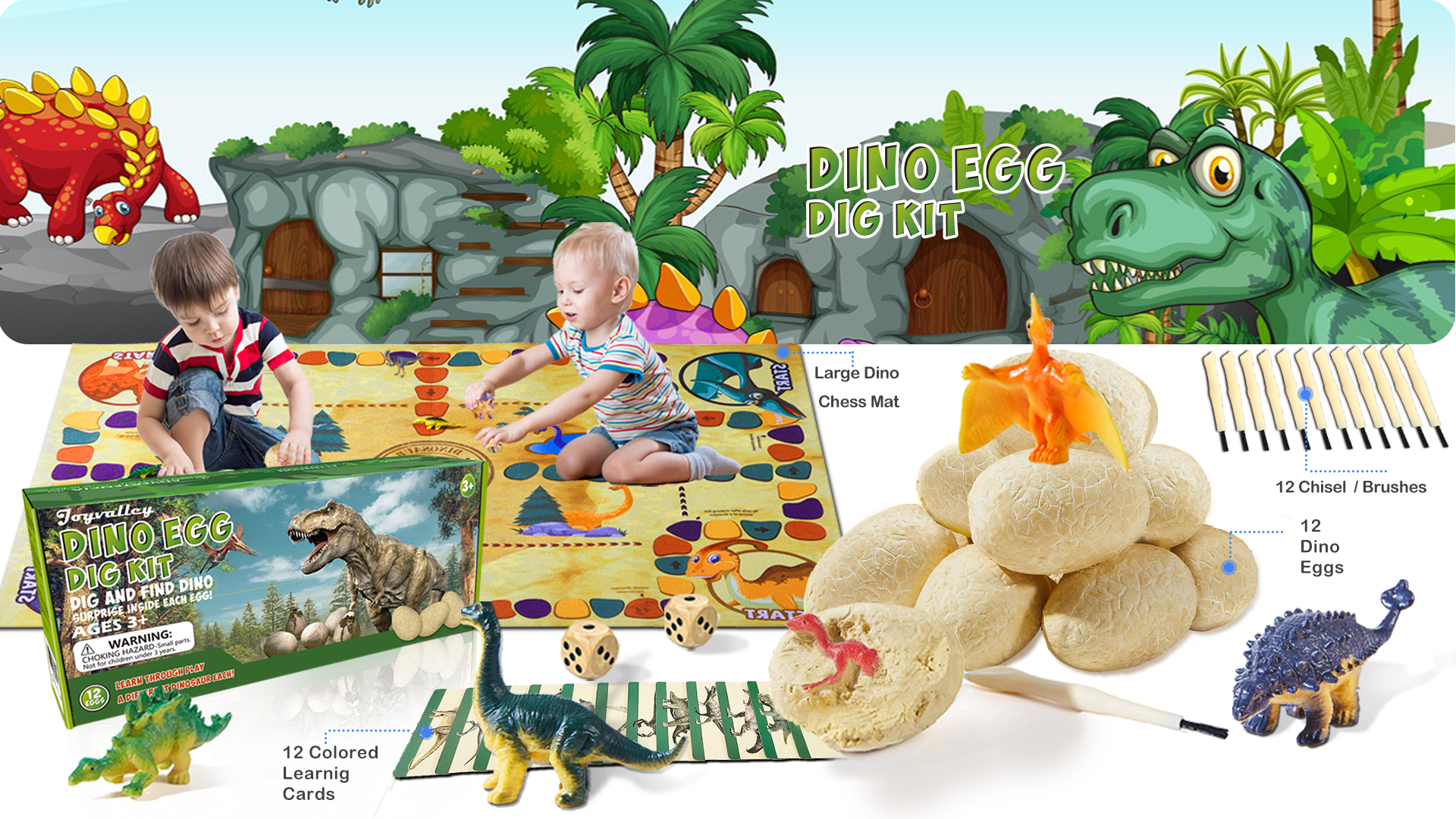 Joyvalley Dinosaur Dig Kit Toys - 12 Dino Eggs Science STEM