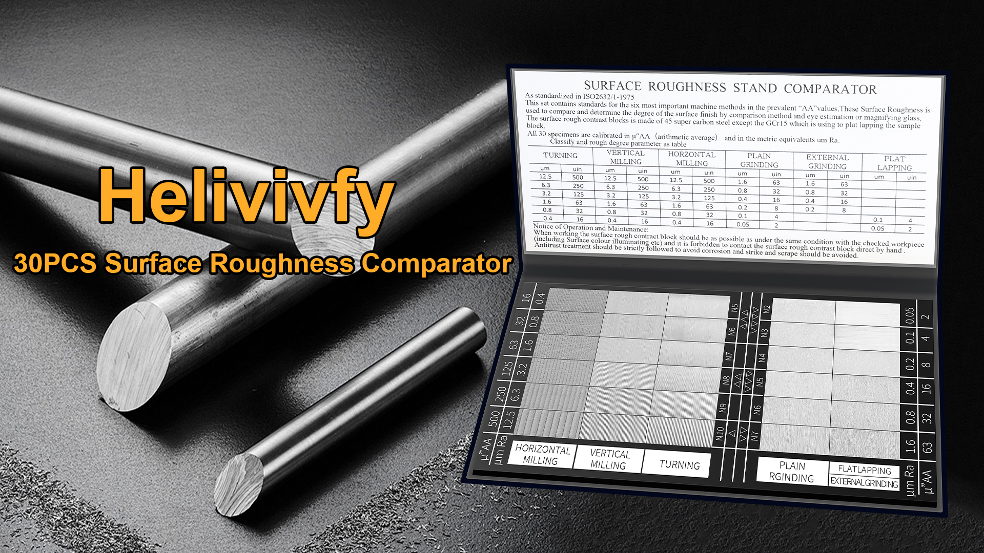 Image of 30PCS Surface Roughness Comparator,Surface Finish Comparator Set,Roughness Test Block Ra0.05-12.5mm Microfinish Comparator for Machinery Manufacturing Lathe Teaching
