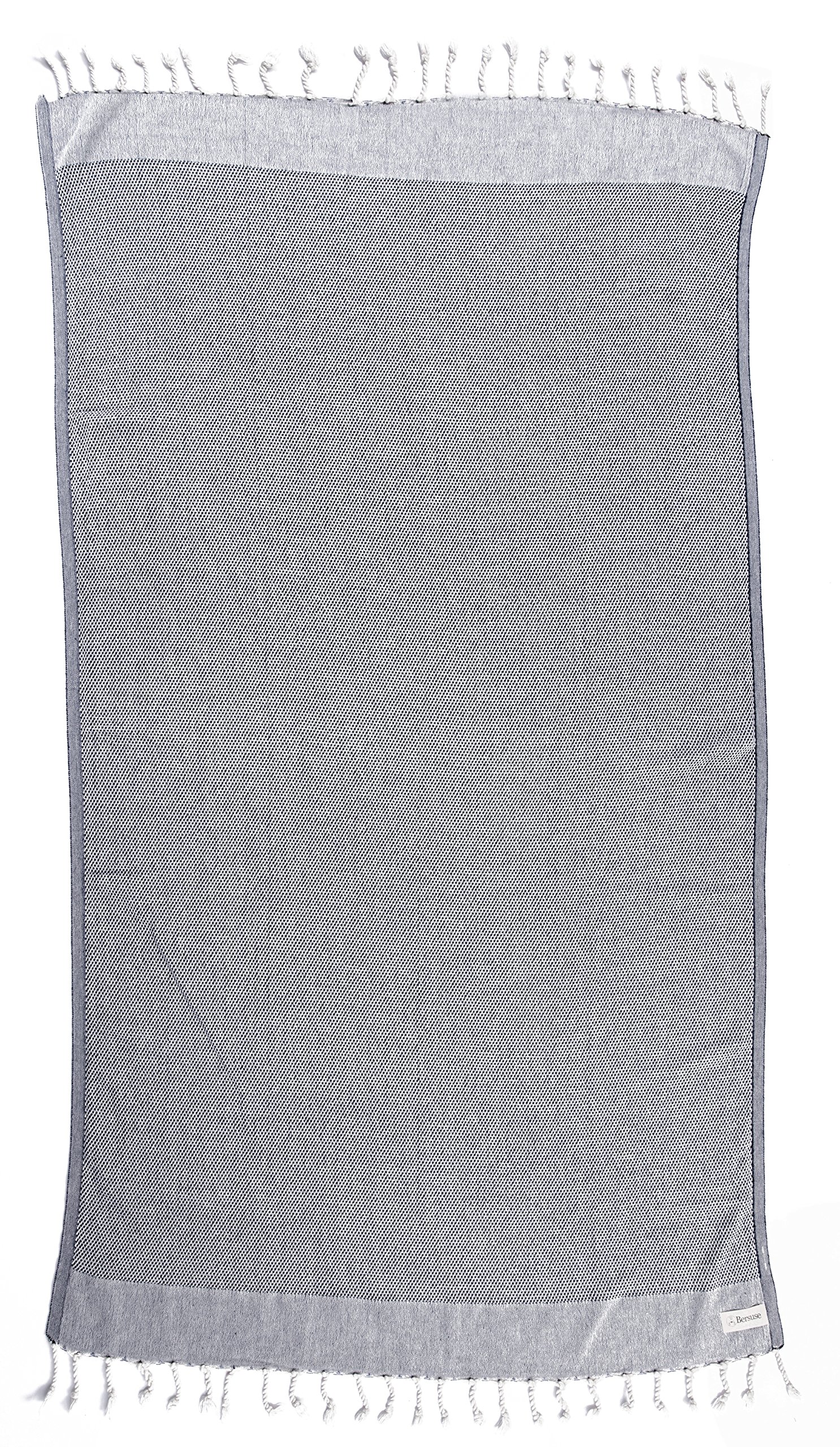 Bersuse 100% Coton - Ventura Serviette Turque - Drap de Bain, Serviette de Plage - Fouta Peshtemal - Oeko-TEX - 95x175 cm, Bleu foncé