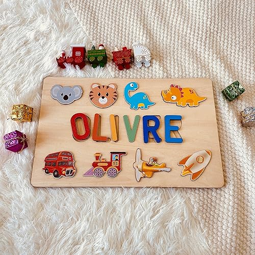 Miniatura 5 de Rompecabezas con nombres personalizados para niños, rompecabezas educativos para niños y niñas, juguetes de madera de aprendizaje preescolar, regalo