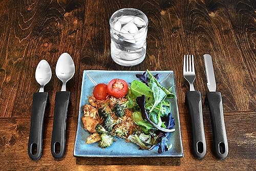 Miniatura 8 de Celley - Utensilios de alimentación adaptativos para personas mayores, discapacitados, 4 cuchillos de acero inoxidable, tenedor, 2 cucharas (negro)