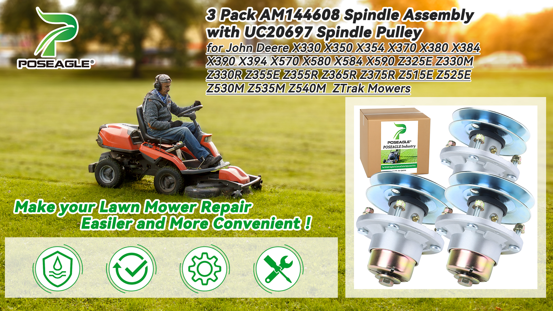 Amazon.com : POSEAGLE 3 Pack AM144608 Spindle Assembly with