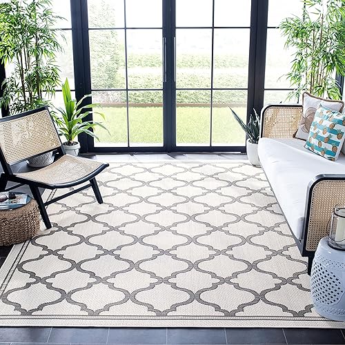 SAFAVIEH Alfombra lavable Colección Bermudas, 9' x 12', marfil y gris, para interiores y exteriores, resistente a la intemperie, ideal para patio,