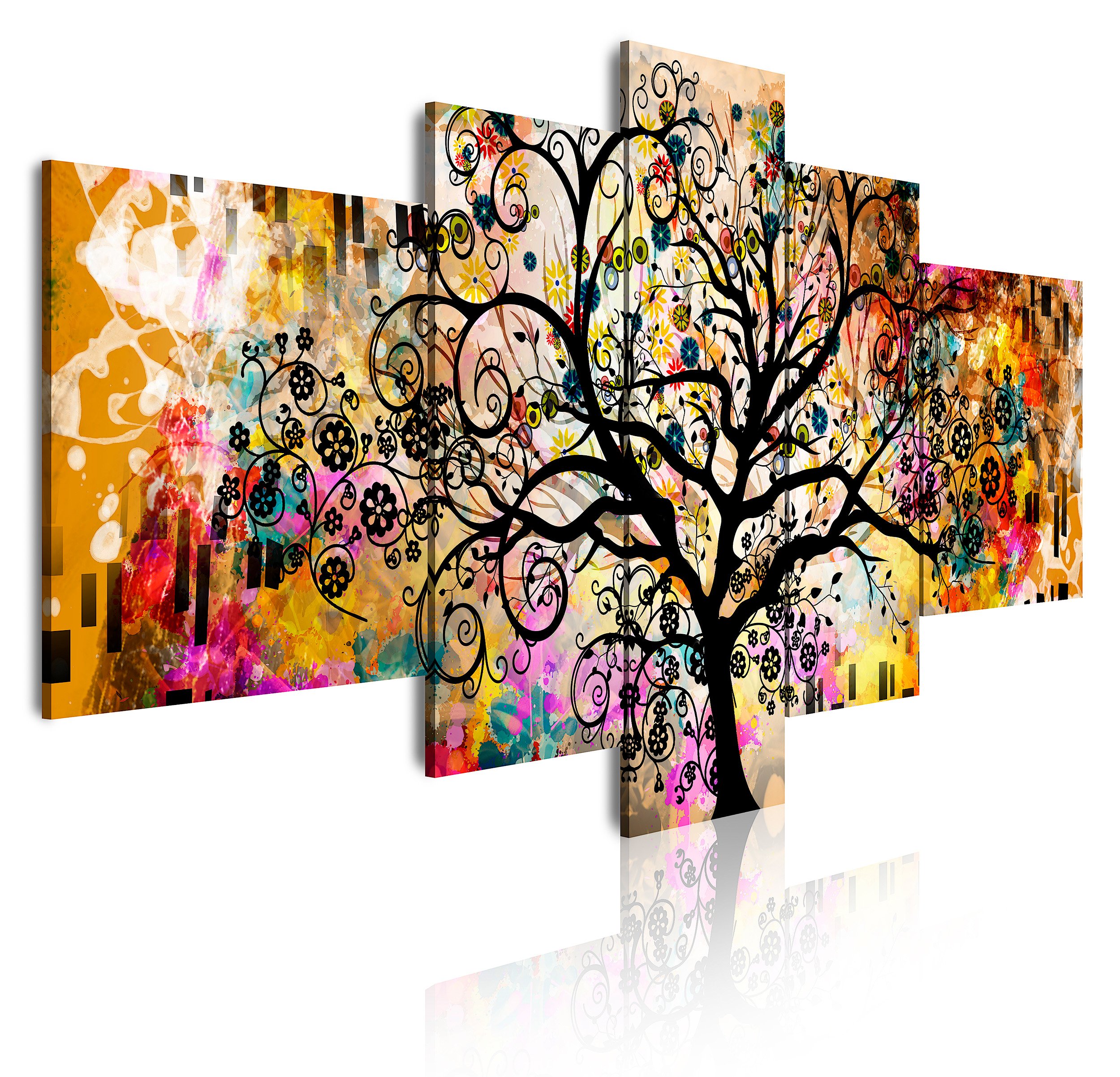 DekoArte - Cuadros Modernos Impresión Imagen Artística | 5 Piezas 180x85cm | Lienzo Decorativo Para Salón o Dormitorio | Estilo Abstracto Arte Árbol de la Vida de Gustav Klimt XXL
