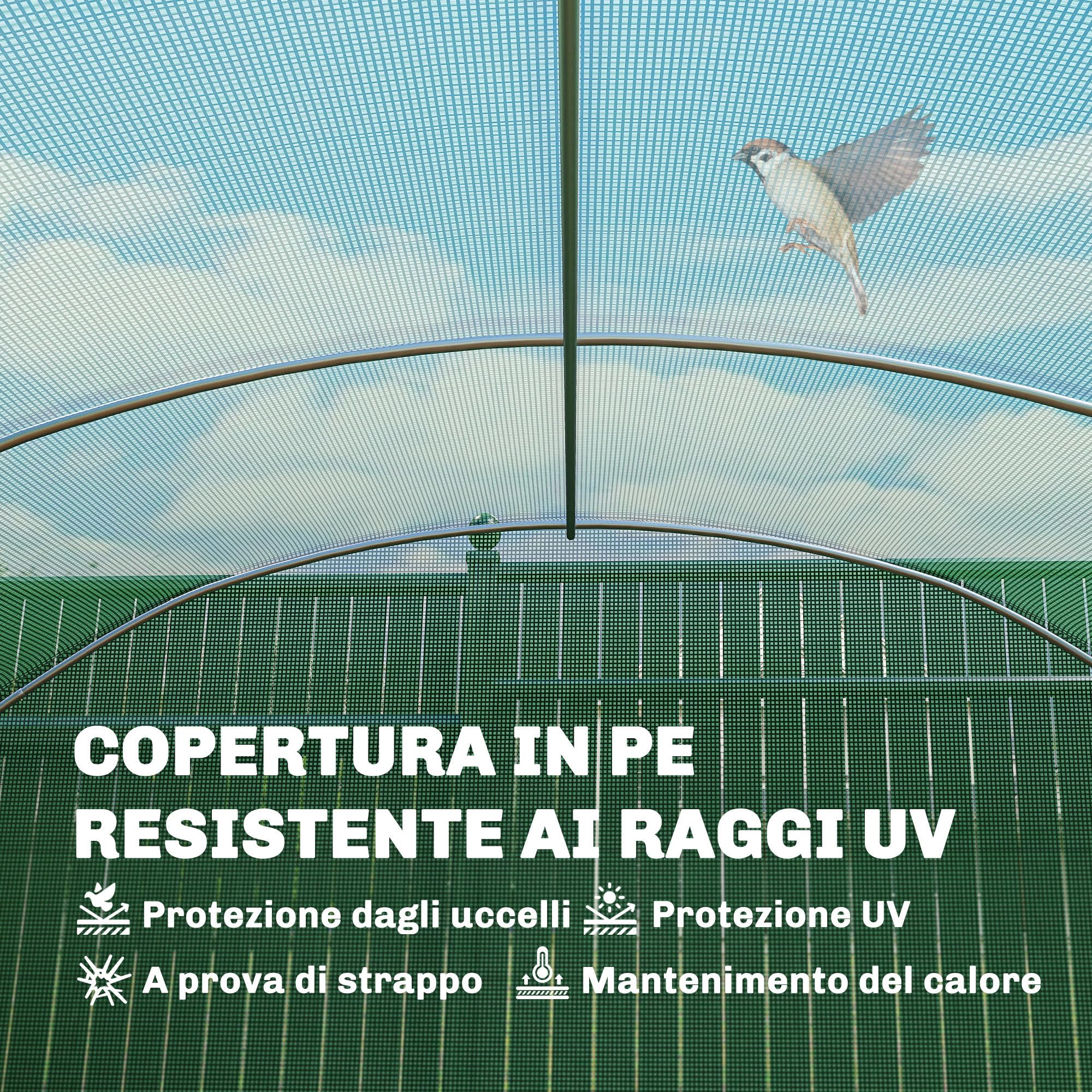 Outsunny Serra a Tunnel 6x3x2 m con 3 Porte Avvolgibili, 6 Finestrelle, Picchetti e Funi, Serra da Giardino per Orto e Piante in Acciaio Zincato e PE, Verde