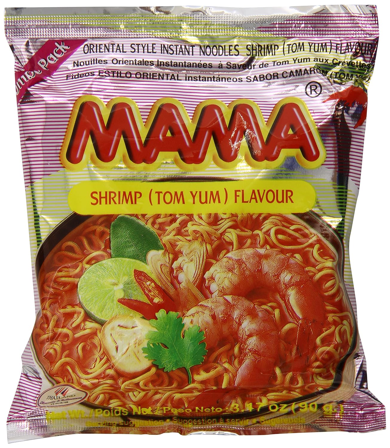Product image of Mama Instant Noodle, Tom Yum Shrimp Spicy Flavor, 3.17 Ounce (Pack of 20)