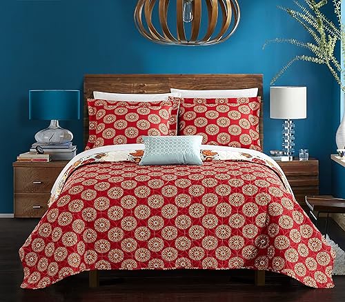 Miniatura 2 de Chic Home Rouen - Juego de funda de edredón reversible de 4 piezas de microfibra con estampado de cachemira a gran escala con respaldo geométrico