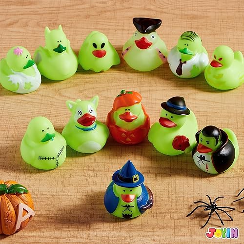 Miniatura 7 de JOYIN 12 patos de goma que brillan en la oscuridad para Halloween, regalos de dulce o truco, regalos temáticos de Halloween, patos de goma