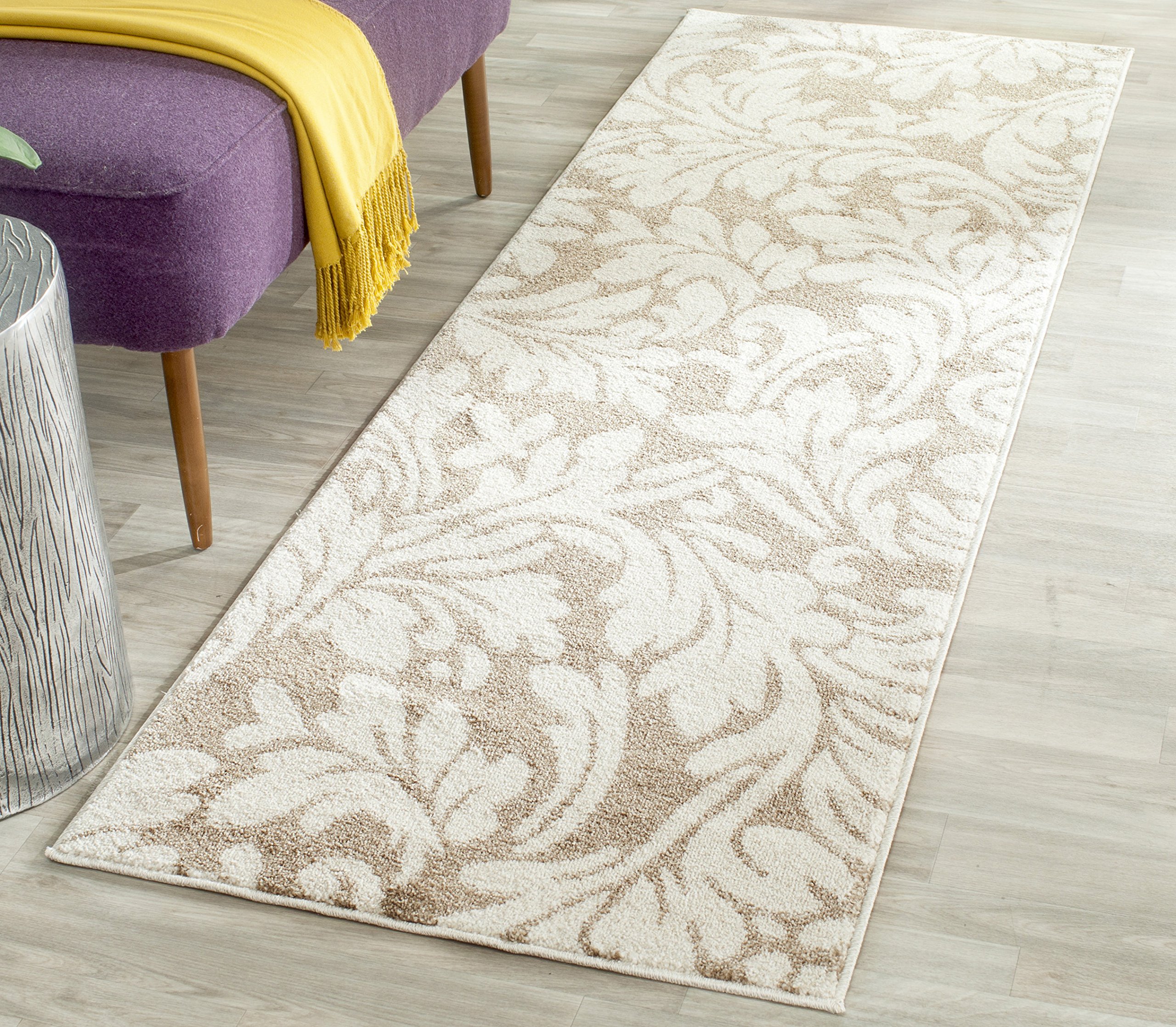 SAFAVIEH Amherst Collection Runner Rug - 2'3" x 11', Wheat & Beige, Floral Design, Non-Shedding & Easy Care, Ideal for High Traffic Areas in Living