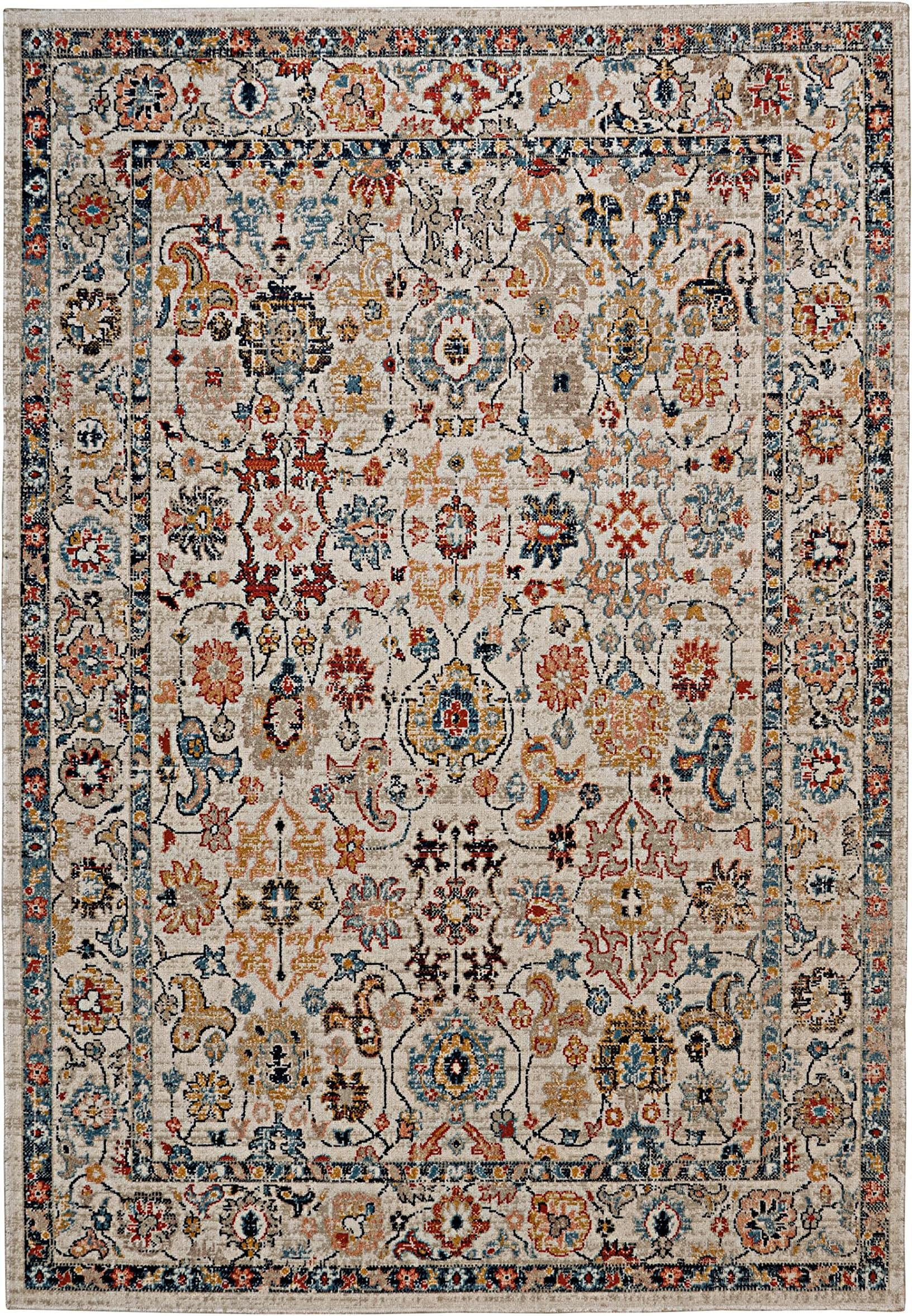Linon Plateau Etta Ivory & Blue Low Pile Machine Made 8' X 10' Area Rug