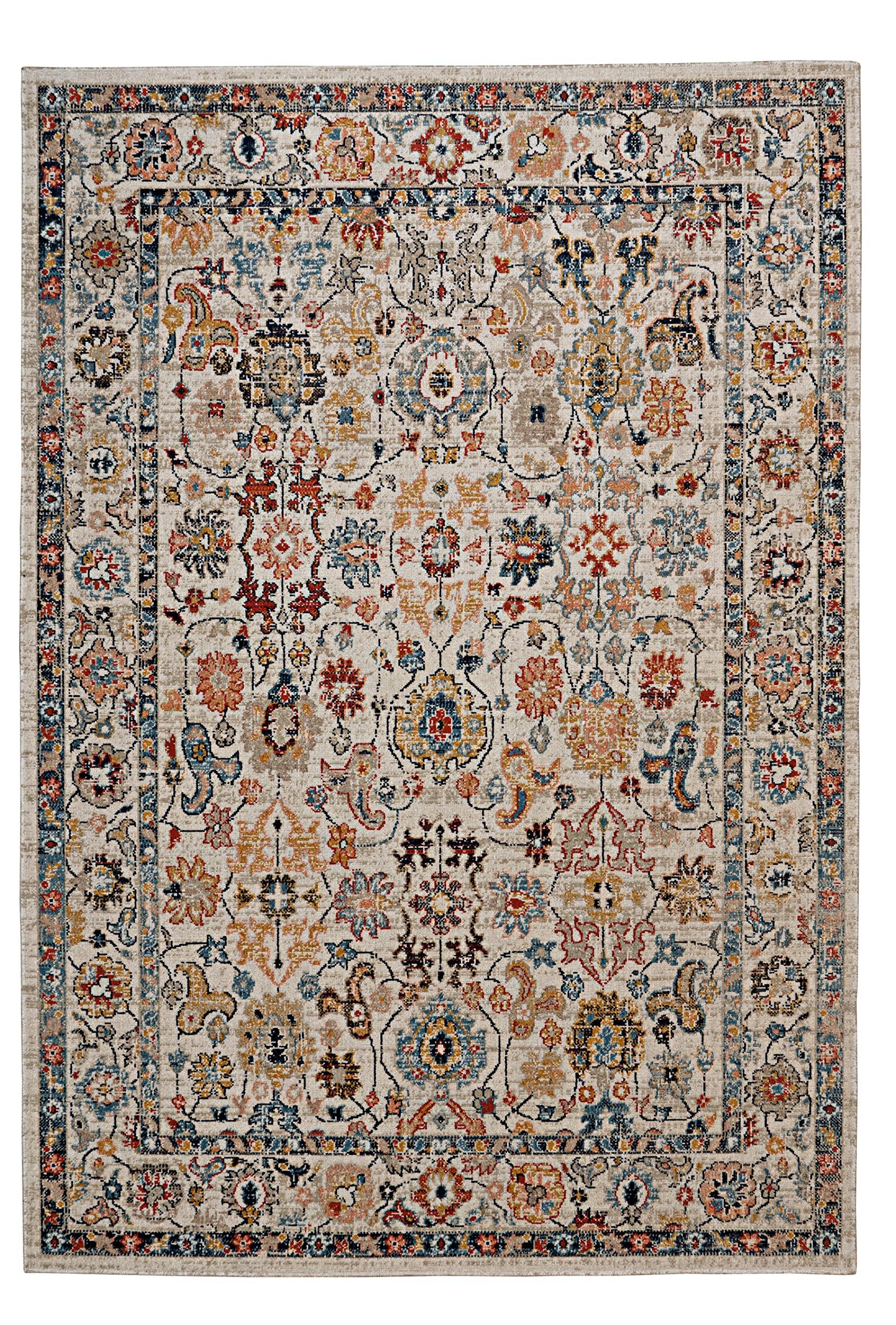 Linon Plateau Etta Ivory & Blue Low Pile Machine Made 8' X 10' Area Rug