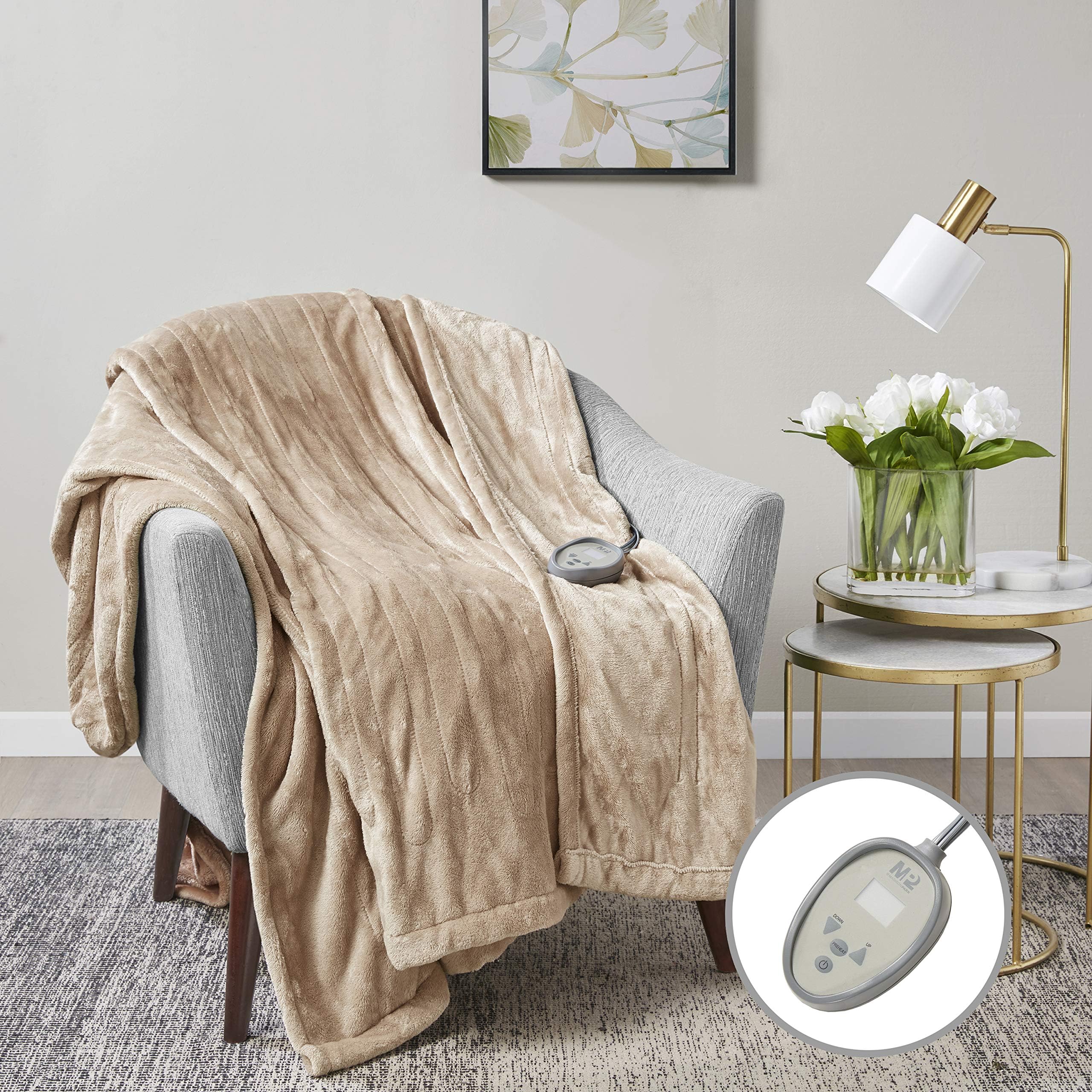 Electric Blanket for Bed Twin Size, Soft Micro Plush Heated Blankets | Machine Washable with 20 Heating Levels & 10 Hours Auto Shut Off, Single Controller | 62x84 Inch, Tan