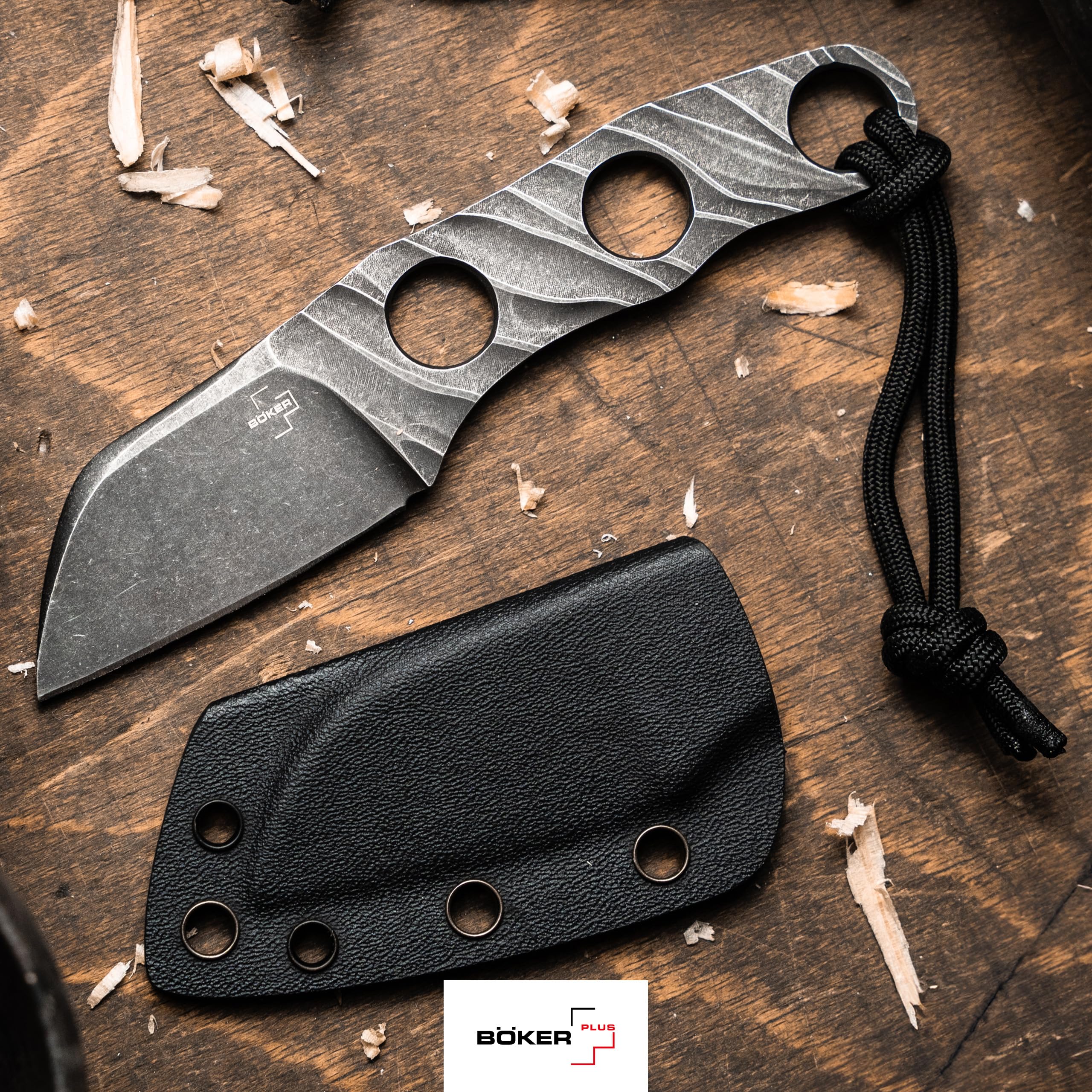 BÖKER PLUS® Kazhan Neck Knife - feststehendes EDC Neck Knife mit 5,7 cm D2 Sheepfoot-Klinge - Backup Halsmesser mit Kydex-Scheide - EDC Nackenmesser mit Kugel-Kette