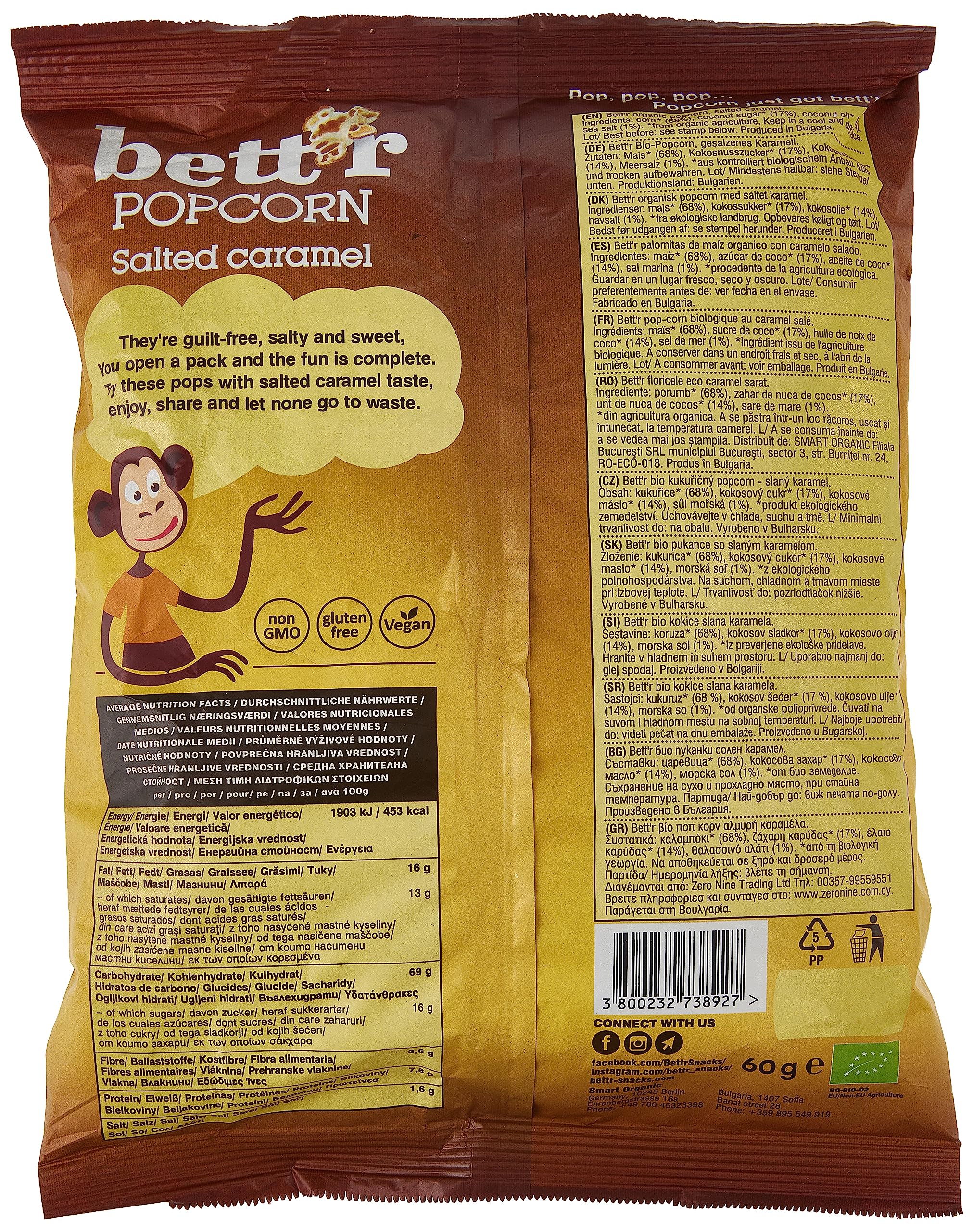 BETT'R Popcorn ze słonym karmelem bezglutenowy (60g) - BIO RABAT 06.12.2020