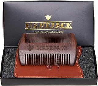 Beard Comb w/Leather Case for Men-Great for Grooming & Combing Beards and Mustaches-Wooden Pocket Comb w/Gift Box