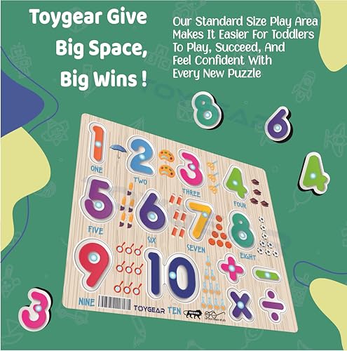 Image of Combo Wooden Number & Math Sign Peg Puzzle for Kids | Montessori Educational Puzzle Board with Numbers 0-9 and Arithmetic Symbols | Early Math Learning Toy for Toddlers (Age 2+)