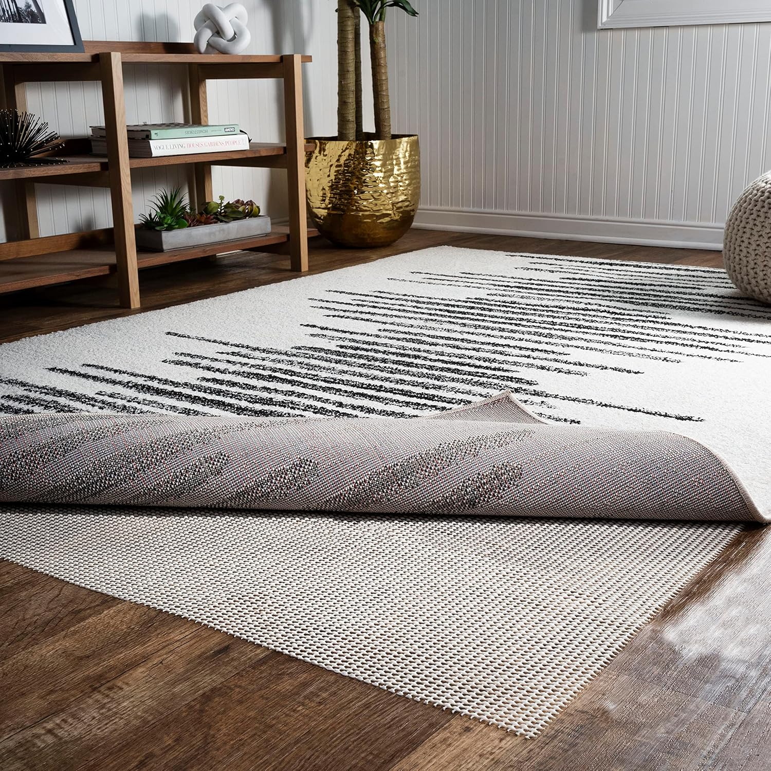 JONATHAN Y PAD200A-6 Ultra Stop Rug Pad 6 ft. x 9 ft. Area Rug, Solid, Casual, Latex Free, PVC-Coated Polyester, 25" Thick, for Tile and Hard-Surface Floors, Cream