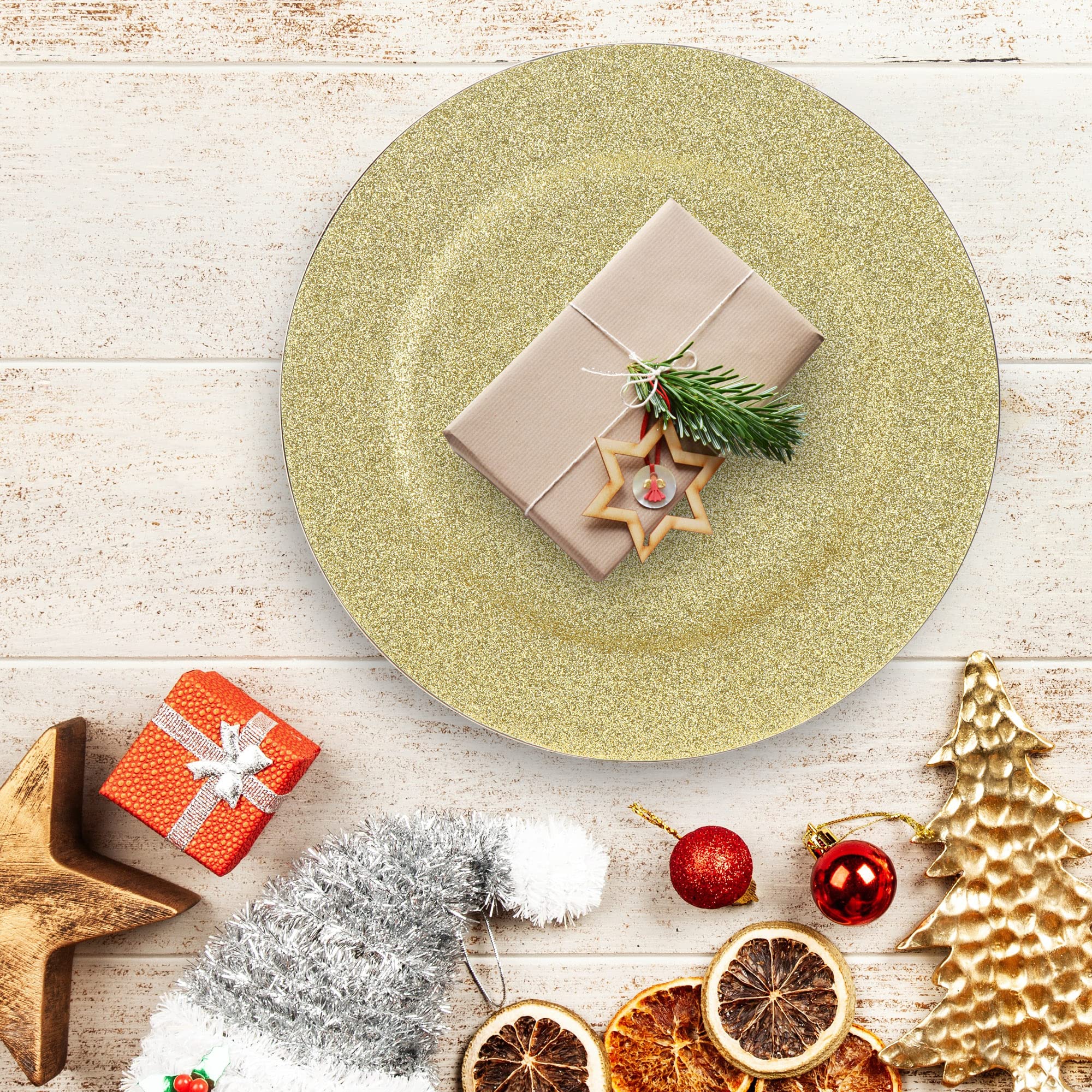 com-four® Sottopiatti 4X - piattini monocromatici riutilizzabili scintillanti come decorazioni da tavola - piatti decorativi monocromatici per matrimoni, feste di famiglia o Natale - Ø 33 cm