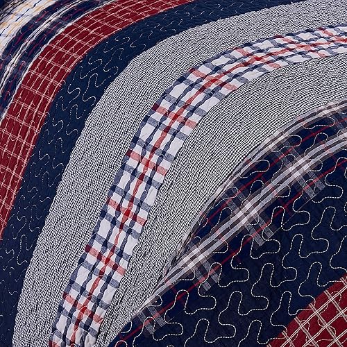 Miniatura 5 de Chezmoi Collection Milton - Juego de colcha reversible de 3 piezas, diseño de retazos a cuadros, 100% algodón lavado, tamaño King