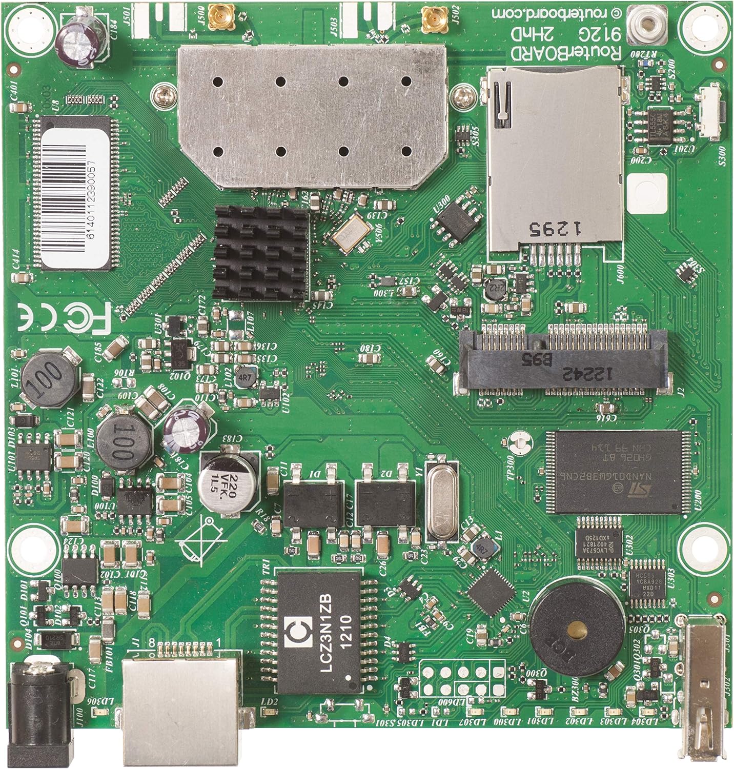 MikroTik - RB912UAG-2HPND - RouterBOARD 912UAG with 600Mhz Atheros CPU, 64MB RAM, 1xGigabit LAN, USB, miniPCIe, builtin 2.4Ghz 802.11b/g/n 2x2 two chain wireless, 2xMMCX connectors, RouterOS L4.
