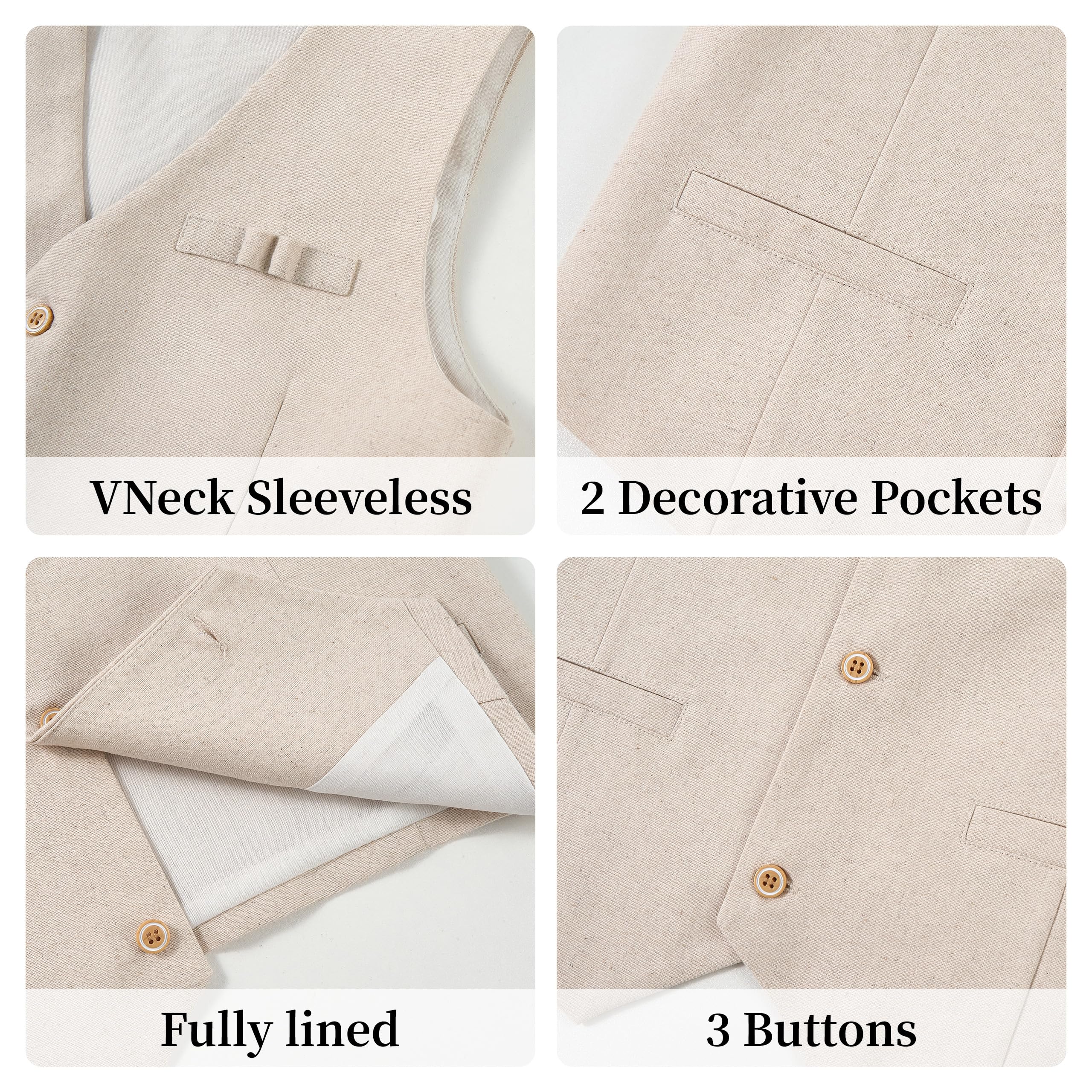 LOLANTA 4 Pezzi Completo Cerimonia Elegante Bambino, Ragazzi Paggetto Matrimoni Battesimo Abito in Lino Suit Set, Gilet+Pantaloni+Camicia+Farfallino