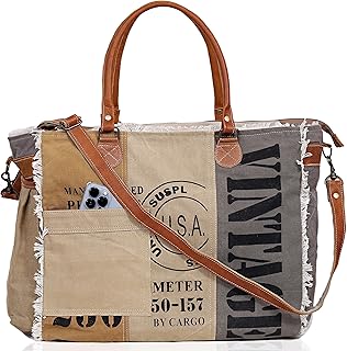 CLA Bags, 17 Inch Upcycle Canvas Weekend Bag, Beach Bag & Cowhide Leather Handbag, Canvas Crossbody bag, Canvas Hobo Bag, Canvas Handbag, Canvas Tote Bag for Women's