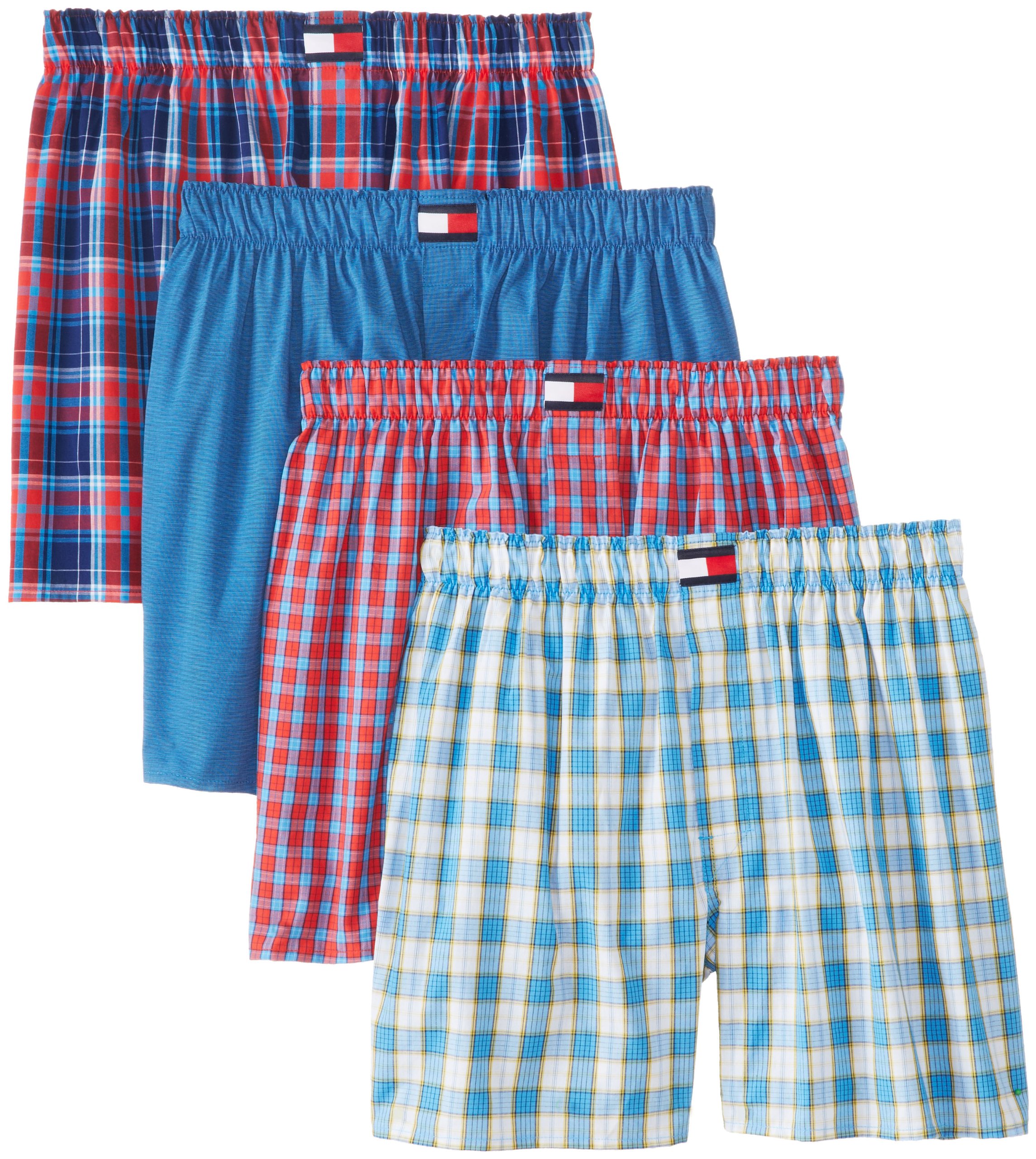 Tommy Hilfiger Men's Checks and Solid Color 4 Pack Woven Boxer