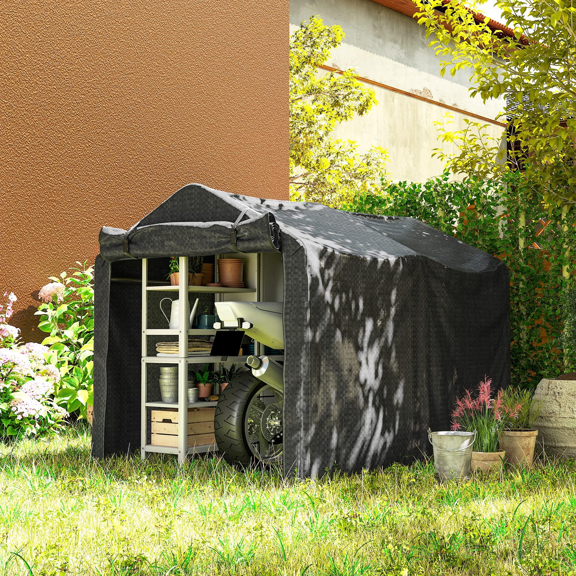 Outsunny Garagenzelt Wasserdicht mit Rolltür 220 x 157 x 165 cm Schwarz | UV-beständig, Fahrradabdeckung, Gerätehaus, Gerätezelt, Foliengerätehaus, Fahradgarage, Garage Für Aufsitzmäher