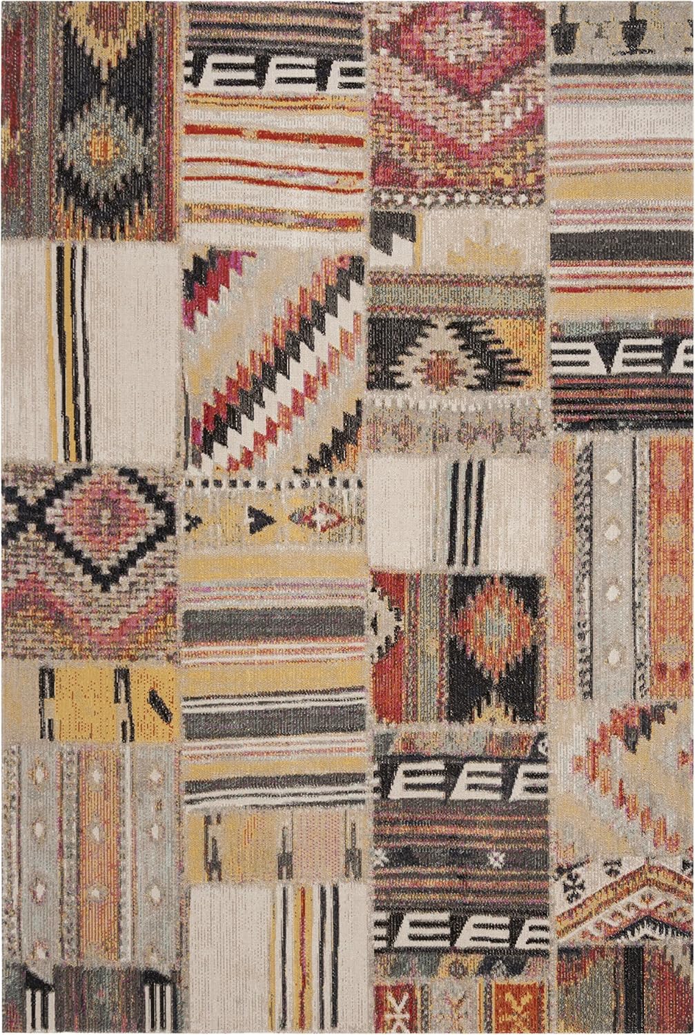 SAFAVIEH Montage Collection Area Rug - 5'1" x 7'6", Taupe & Multi, Boho Design, Non-Shedding & Easy Care, Indoor/Outdoor & Washable-Ideal for Patio, Backyard, Mudroom (MTG223B)