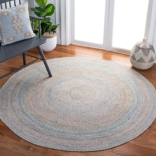 Miniatura 8 de SAFAVIEH Cape Cod Collection CAP224U - Alfombra redonda trenzada hecha a mano de 6 pies, color rosa