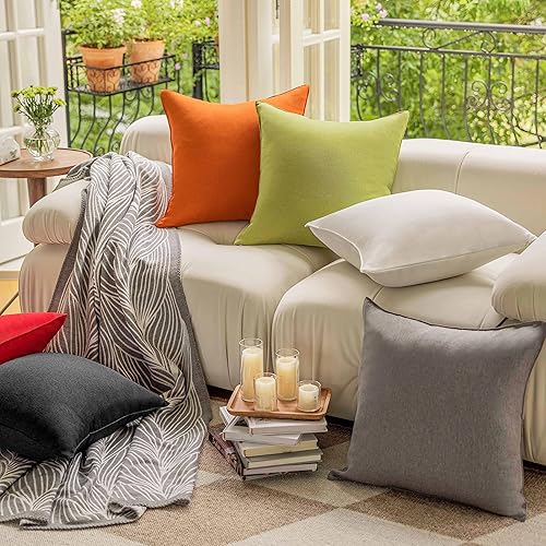 Miniatura 7 de Demetex Juego de 4 fundas de almohada negras de 18 x 18 pulgadas, impermeables, de lino, suaves, para sofá, cama y muebles de patio, 18 x 18