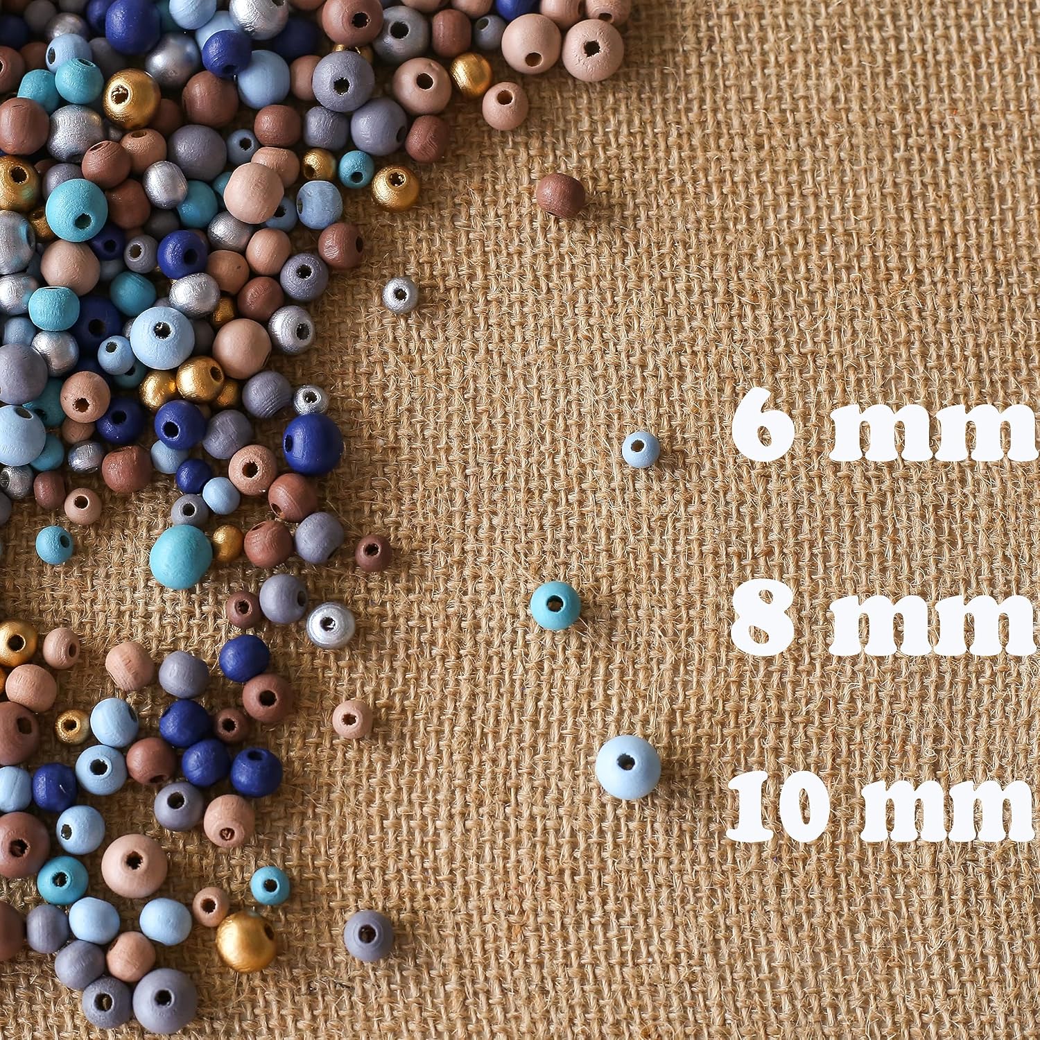 1370Pcs Colored Wooden Beads Round Blue Wooden Beads Colorful Natural Wood Bead Gold Festival Farmhouse Wood Bead for DIY Crafts Easter Party Festival Decoration(6/8/10mm) - Image 3