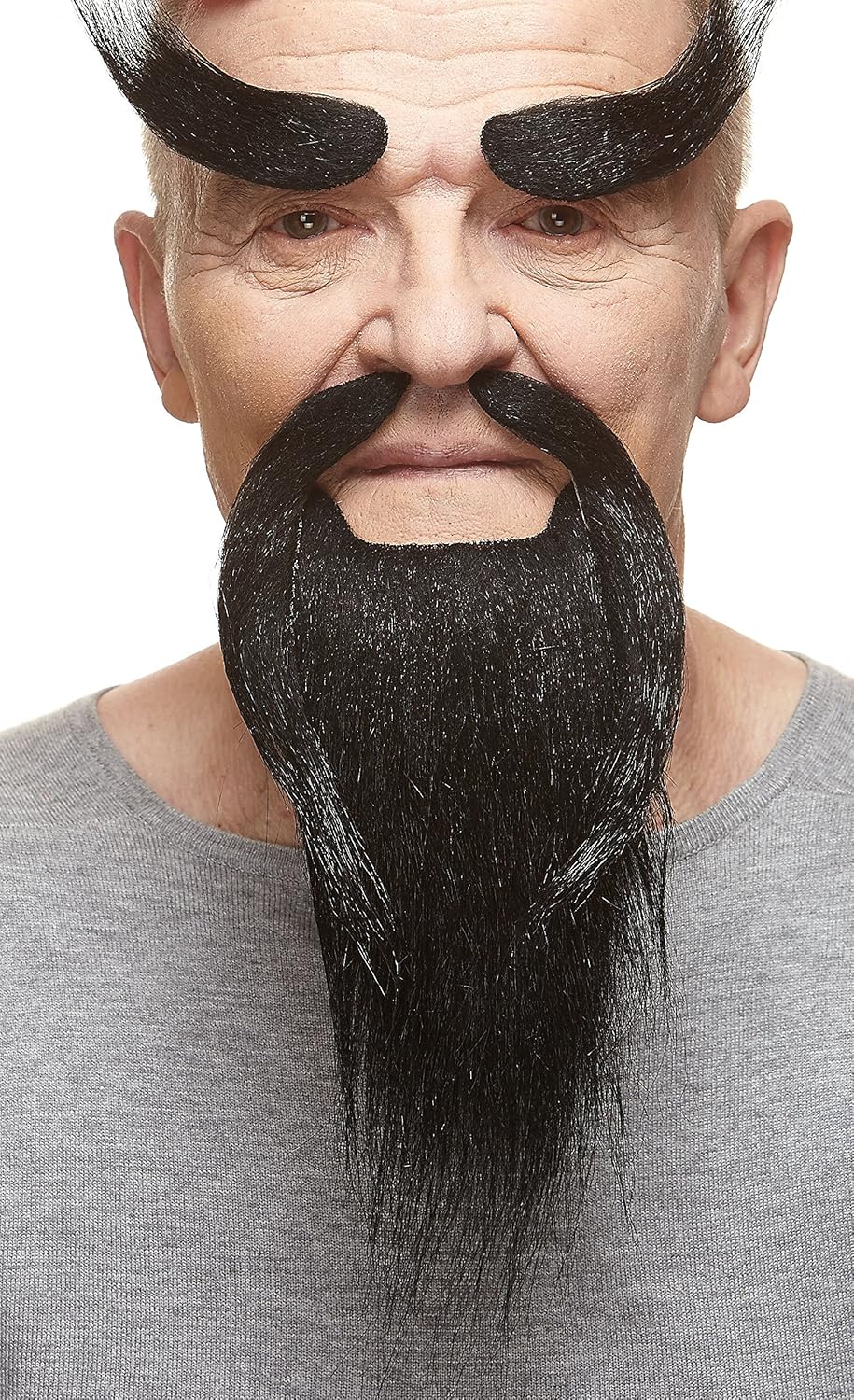 Mustaches Self Adhesive, Novelty, Shaolin Monk Fake Beard, Fake Mustache and Fake Eyebrows, Black Color