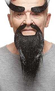 Mustaches Self Adhesive, Novelty, Shaolin Monk Fake Beard, Fake Mustache and Fake Eyebrows, Black Color