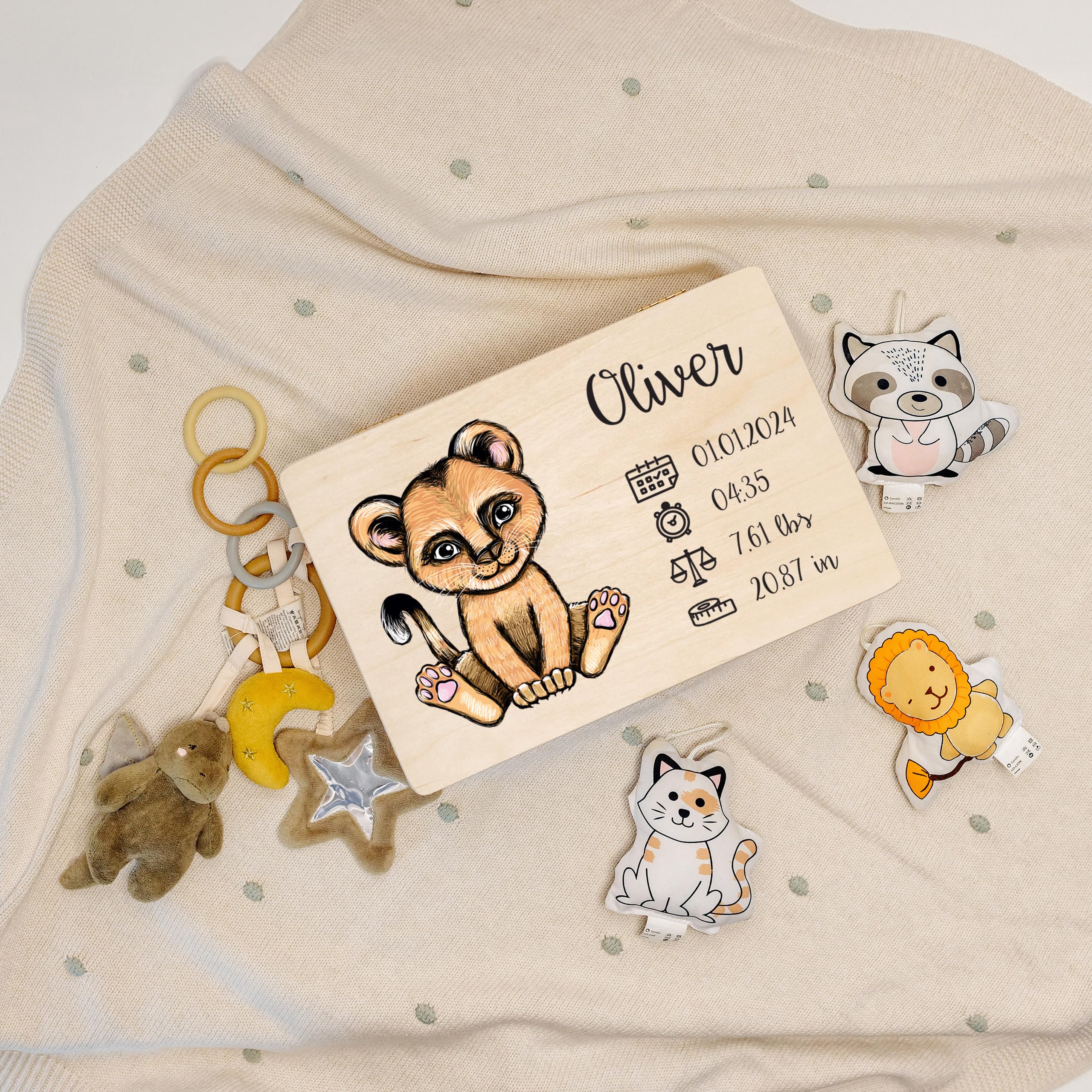 Scatola Ricordi Neonato Personalizzata - Cassetta Legno Con Incisione Nome/Data, Design Koala - Made In EU - Foto 6