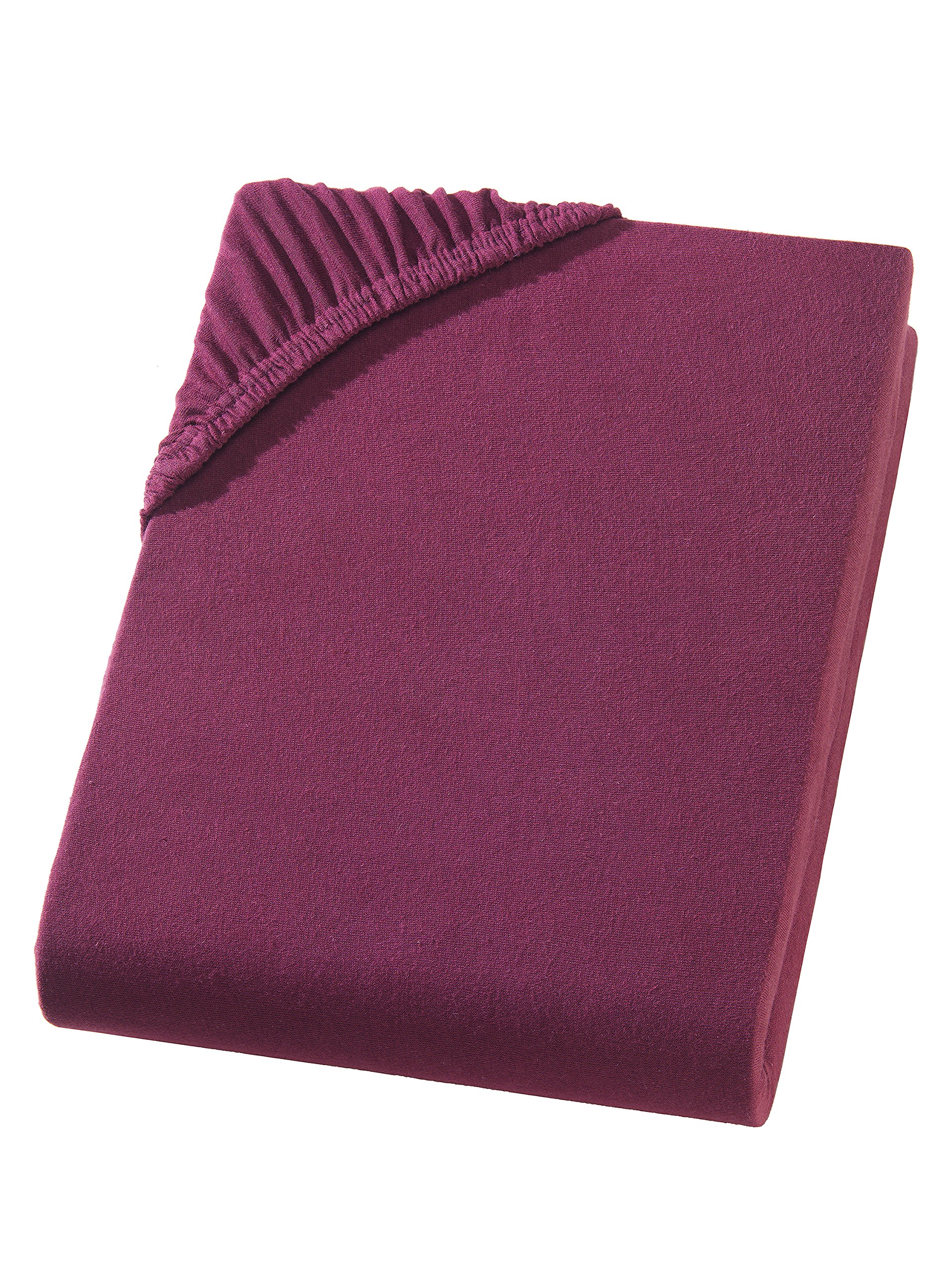 Müskaan Jersey Fitted Sheet, Cotton, Bordeaux/Wine Red, 90 x 200 to 100 x 200 cm