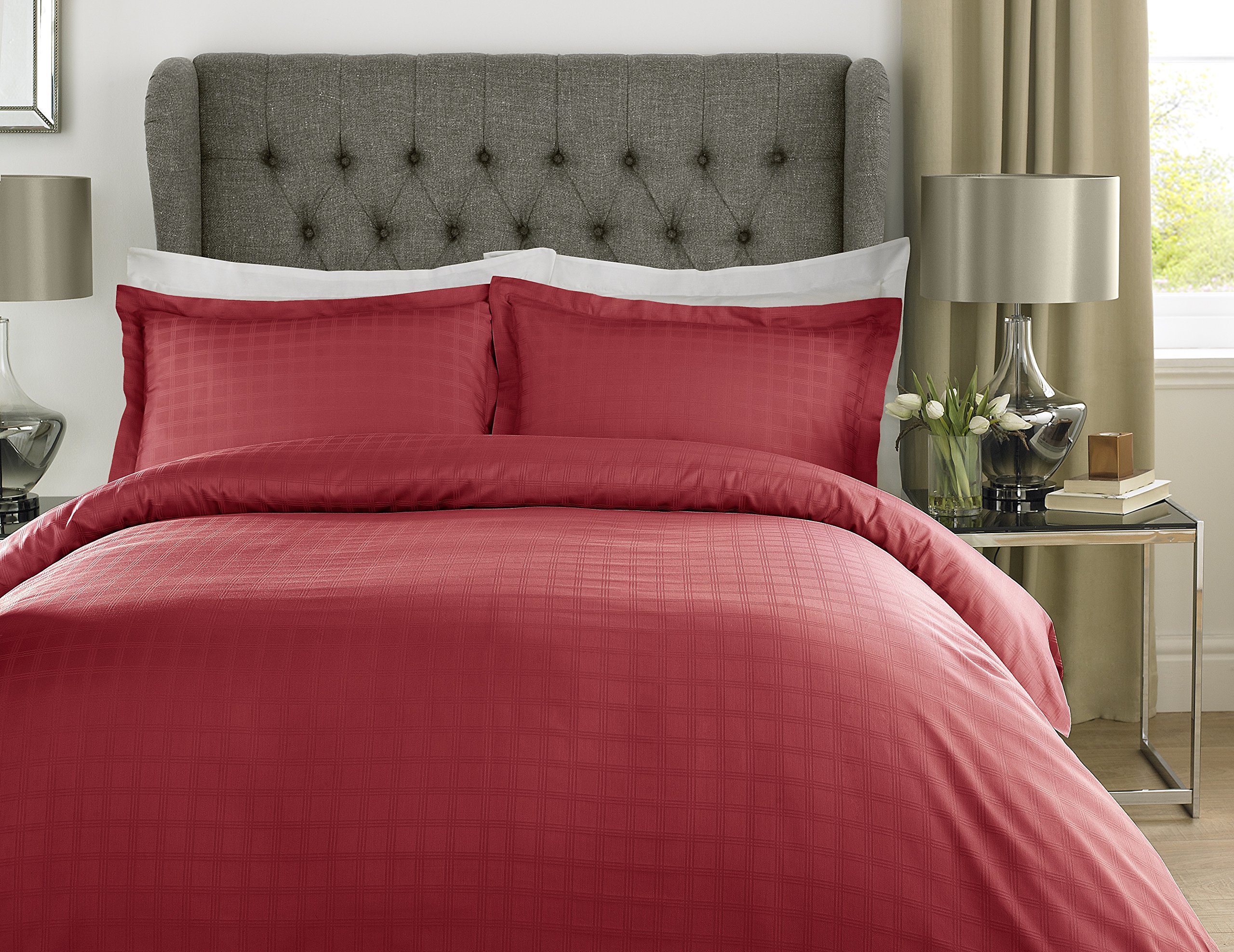 Lavish Label Luxury 400 Thread Count Duvet Cover Set (200 x 200 CM) with 2 pillowcases (50 x 75 CM), Red, Double
