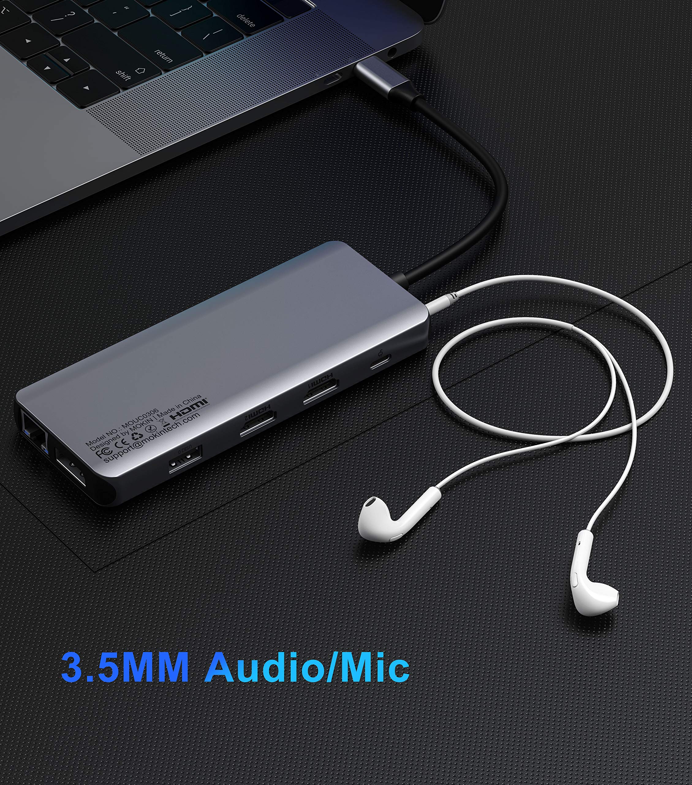 MOKiN Stacja dokująca USB C, podwójny monitor, potrójny wyświetlacz 12 w 1, koncentrator USB-C z 2 HDMI, DisplayPort, 100 W PD, 4 USB, Gigabit Ethernet, SD/TF, port audio, wieloportowy adapter