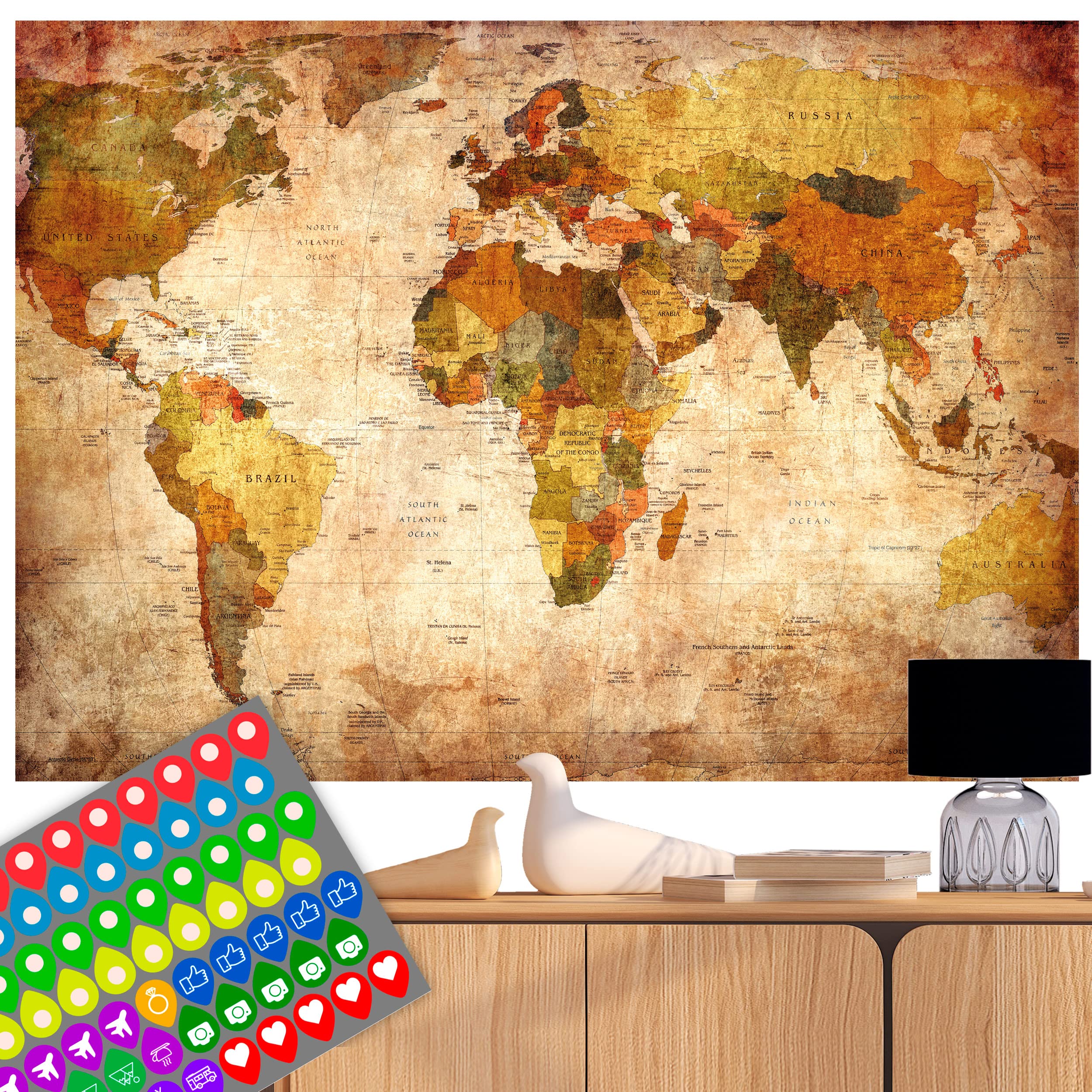 Panorama Weltkarte Für Kinder XXL - 140x100cm Kinder-Weltkarte Komplett Handgezeichnet Und Koloriert