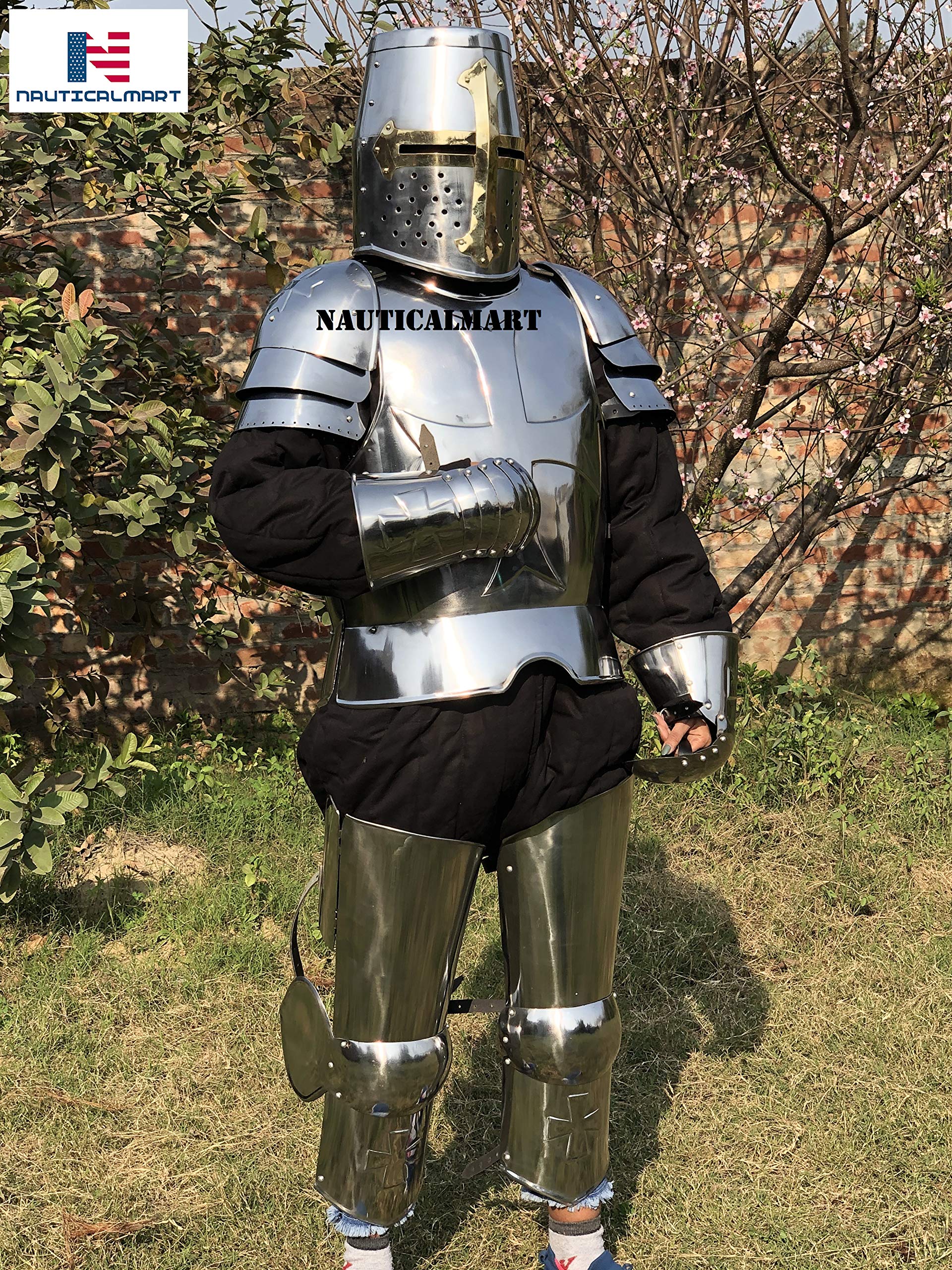 Nautical-Mart Medieval Wearable Knight Crusader Suit of Armour Collectibles Armor Costume (Silver)