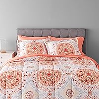 Vista 8 de Yaxa Basics Full/Queen Comforter Set with Sheets, 7-Piece Coral Medallion Bedding, Lightweight Microfiber Bed-in-a-Bag Medallón Coral