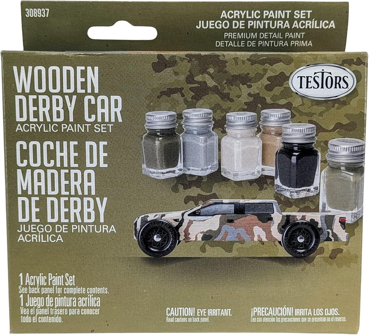 308937 Juego de pintura acrílica de 6 colores Coche Derby de madera con bandeja de pintura