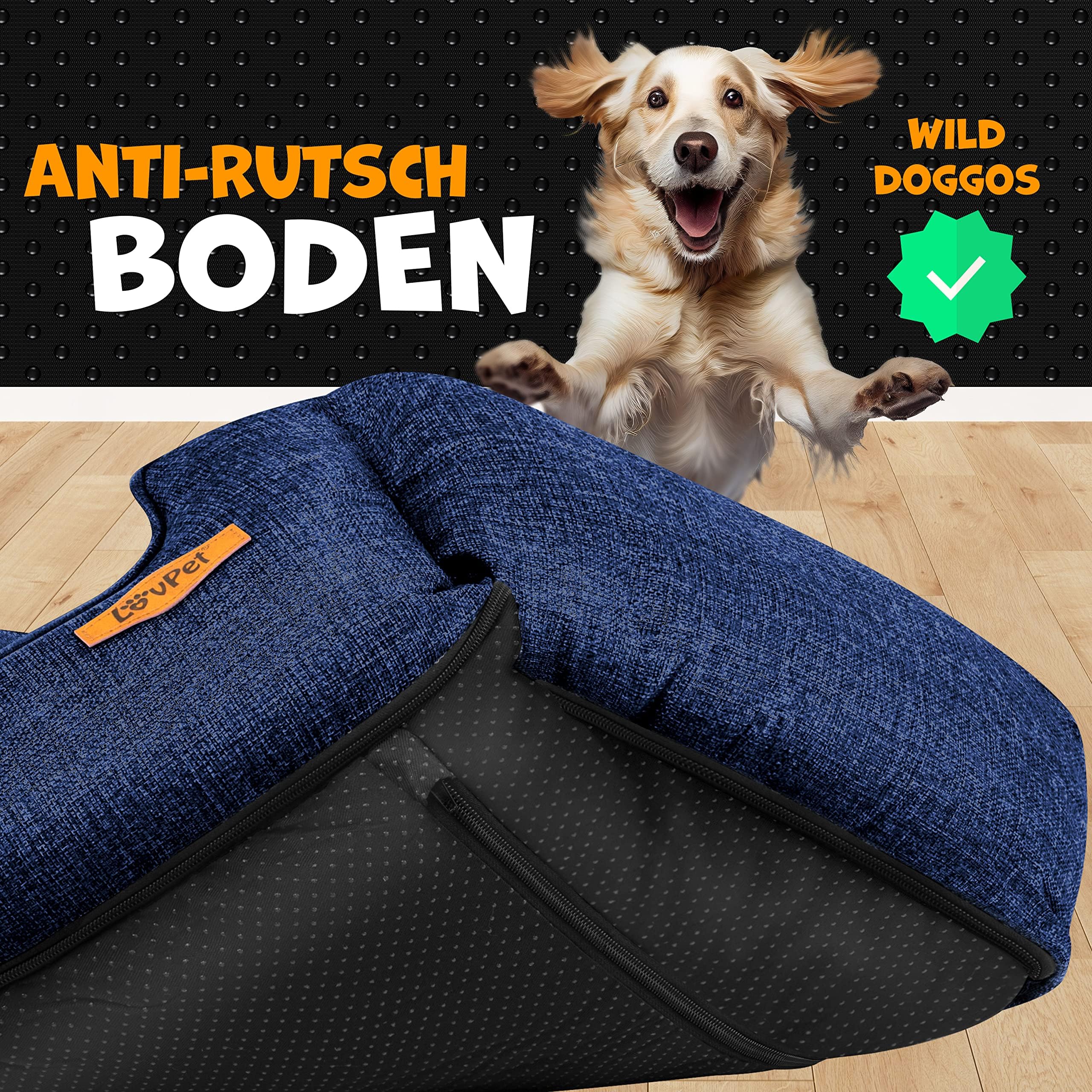 Lovpet® Cuccia per cani di taglia piccola, media e grande, fodera rimovibile e lavabile, L 90 x 75 x 25 cm, blu navy